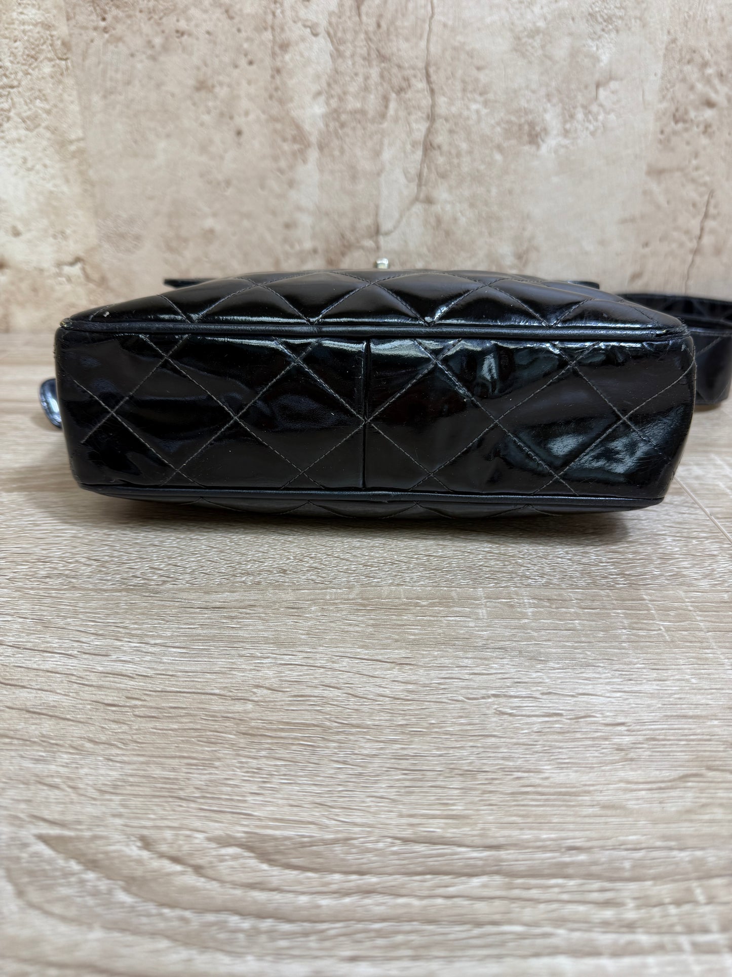 Chanel Black Patent Leather Quilted Crossbody Bag