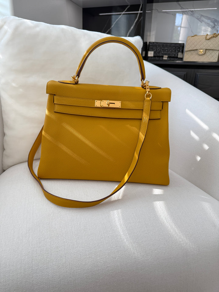 LIKE NEW- Hermes Jaune Ambre Togo Retourne Kelly 32