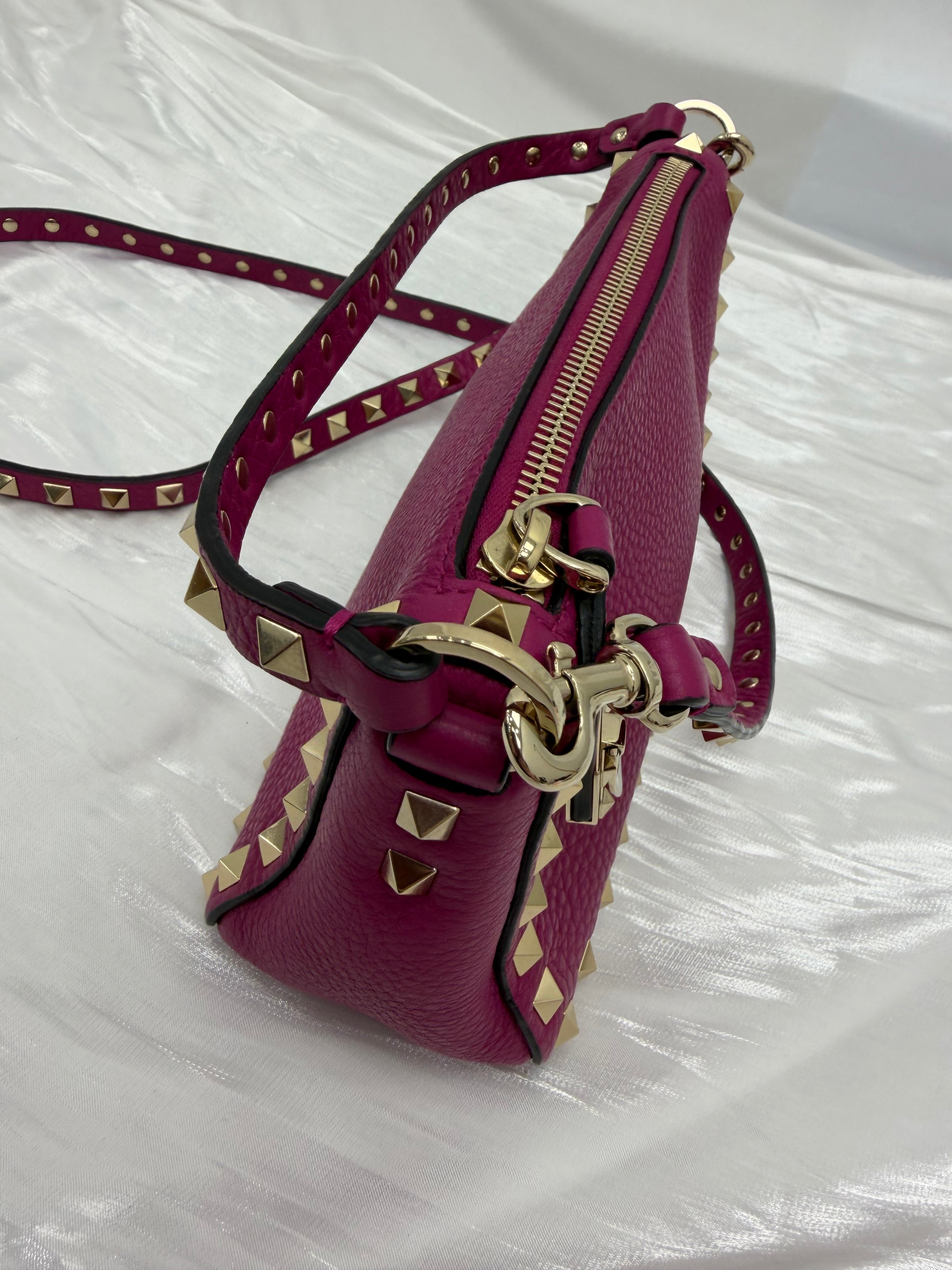 Valentino Dark Fuchsia Grainy Leather Rockstud Shoulder Bag