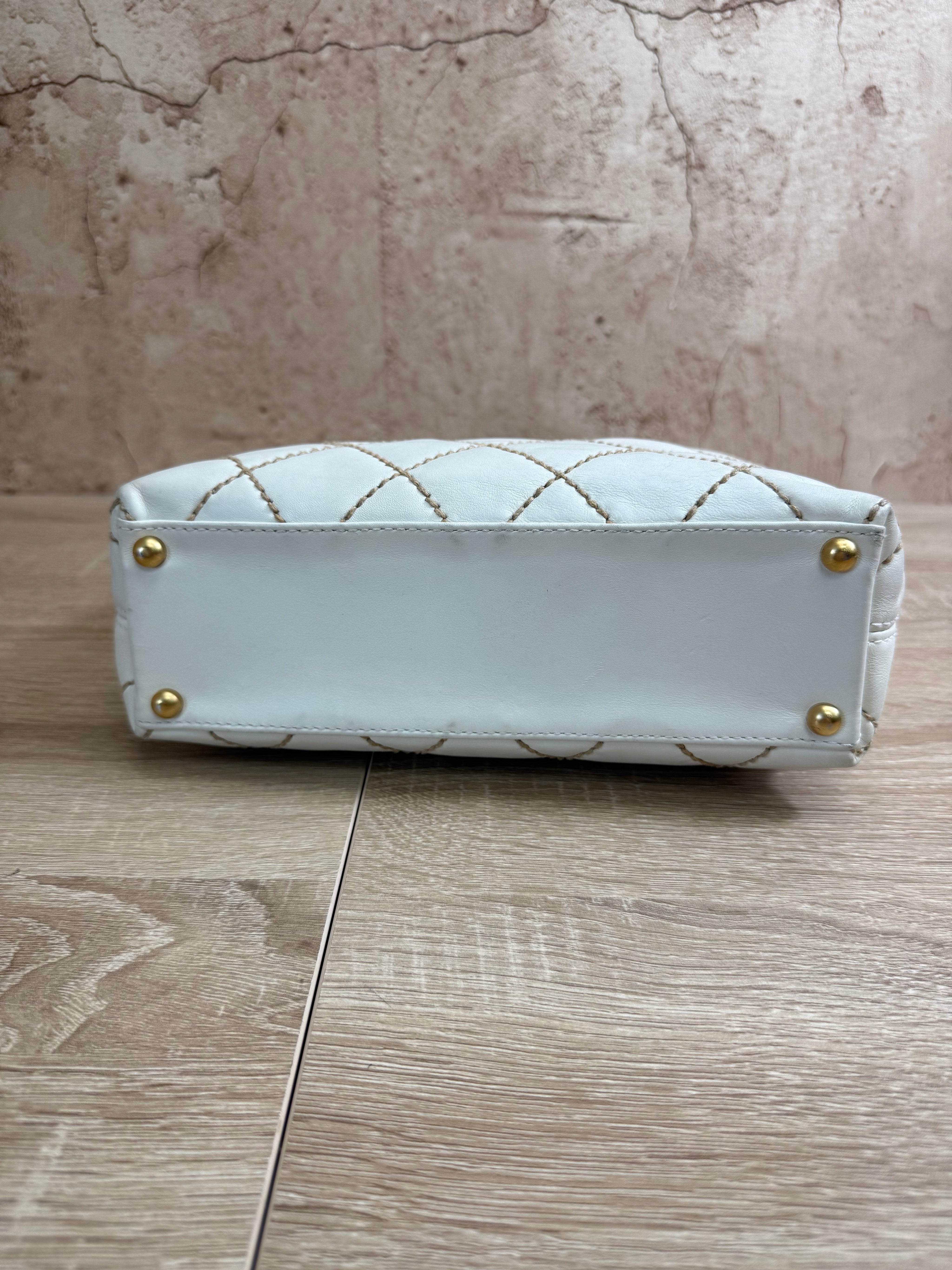 Chanel White Calfskin Wild Stitch Tote Bag