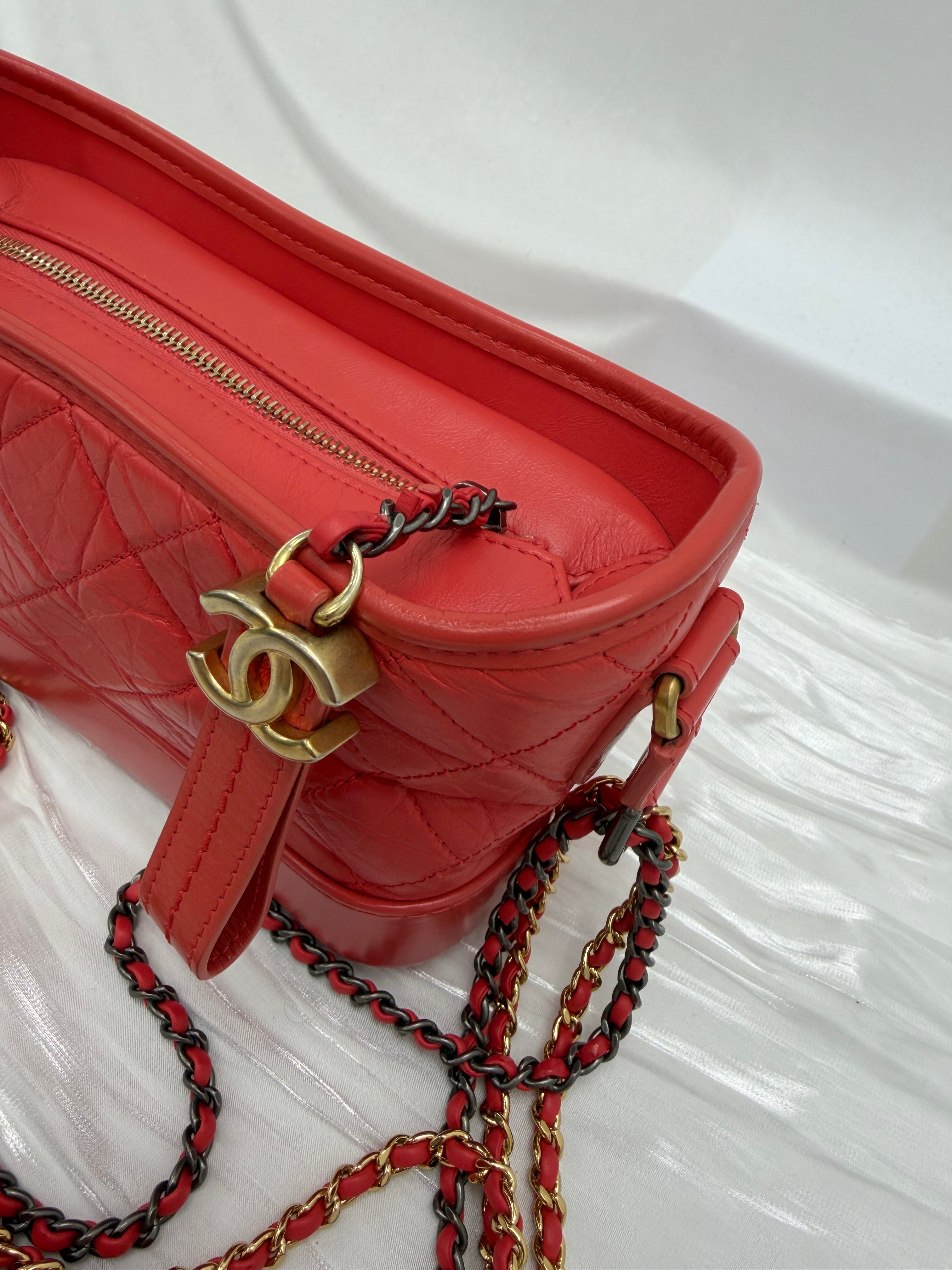 Chanel Dark Coral Aged Quilted Calfskin Small Gabrielle Hobo Bag