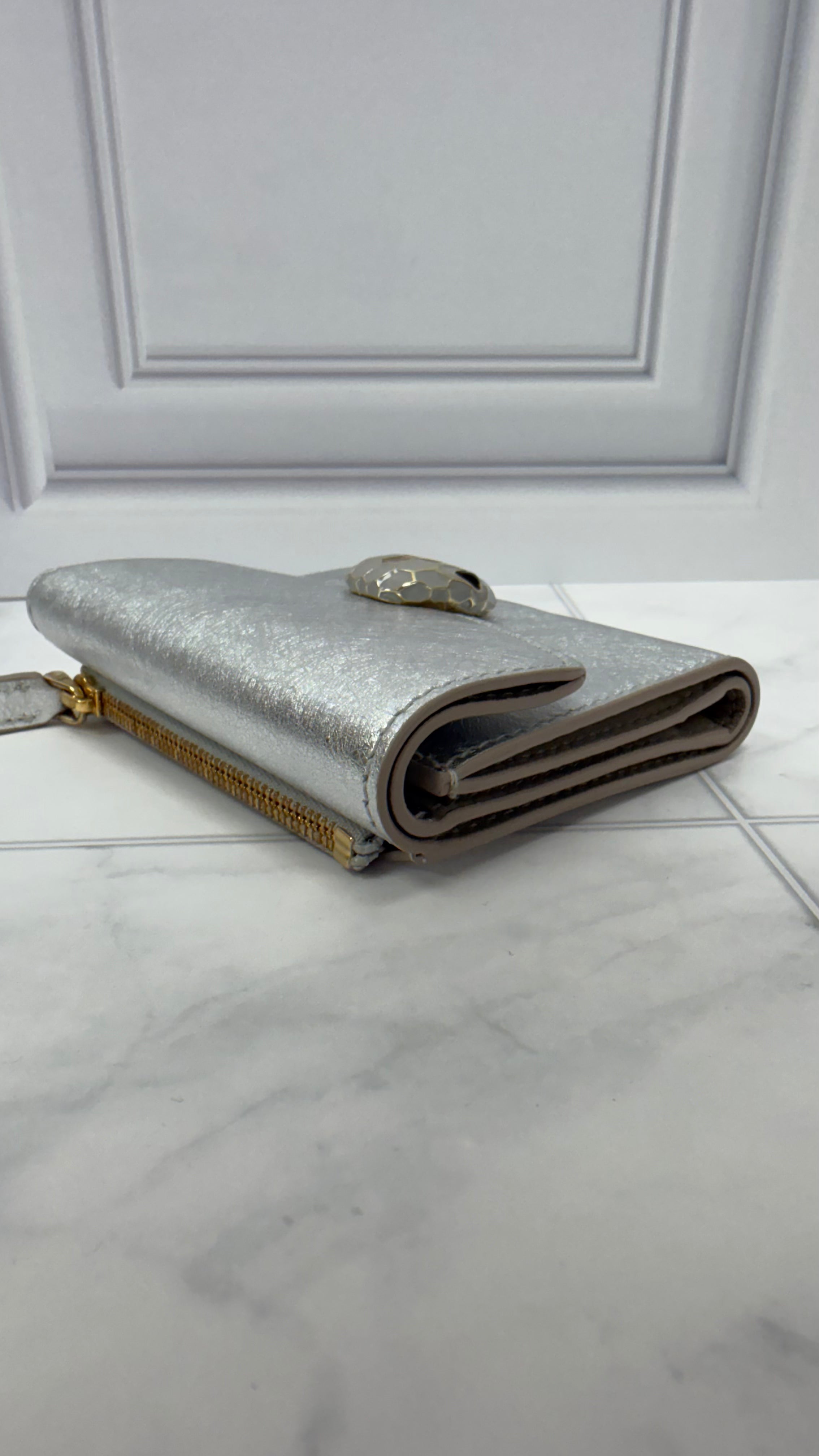 *DONS DROP* Bvlgari Silver Leather Serpenti Forever Compact Wallet