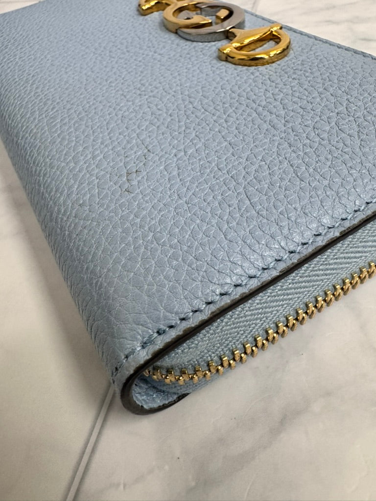 Gucci Blue Grained Leather Zumi Long Zippy Wallet