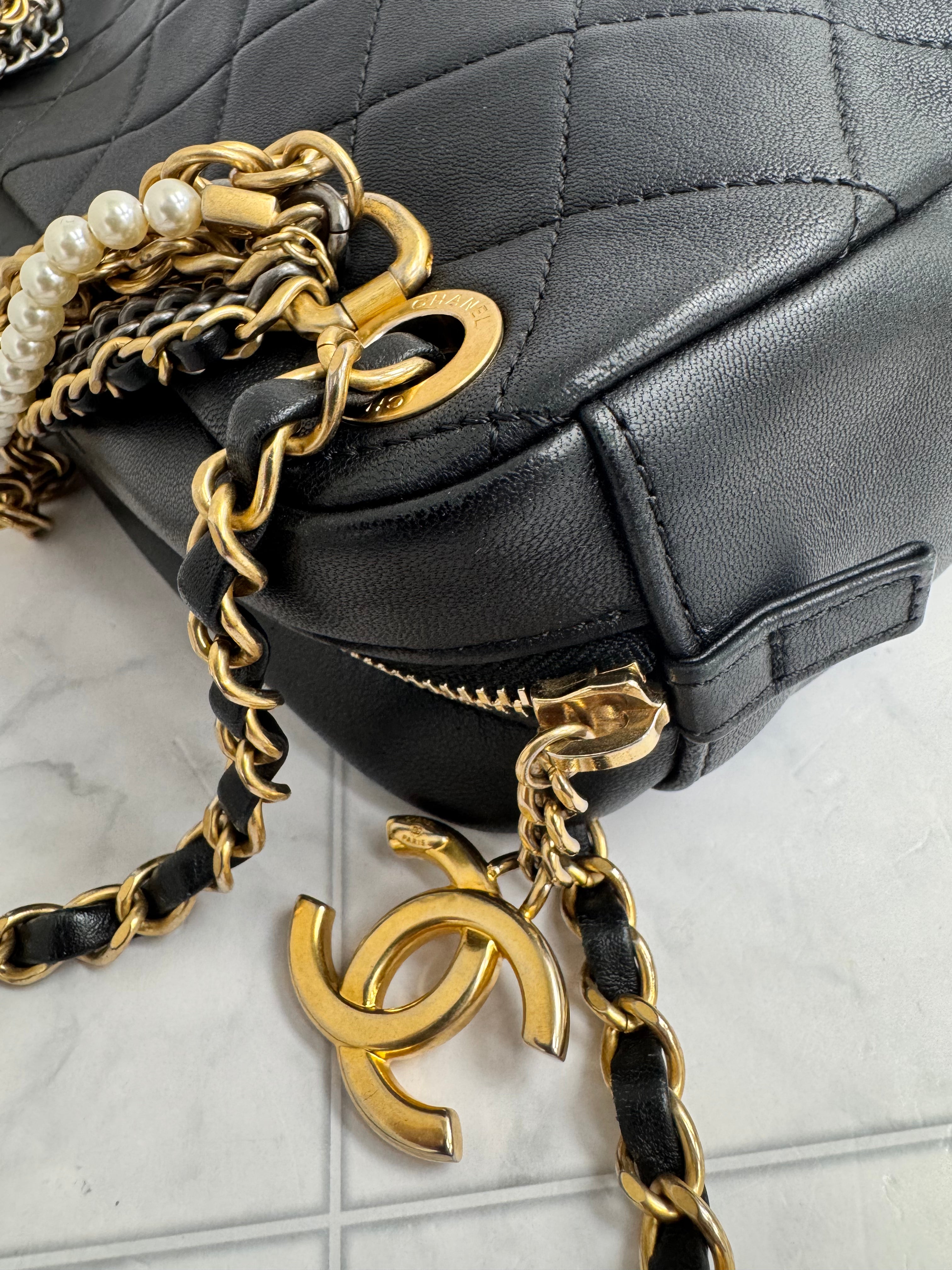Chanel Black Diamond Quilted All About Chains Camera Bag