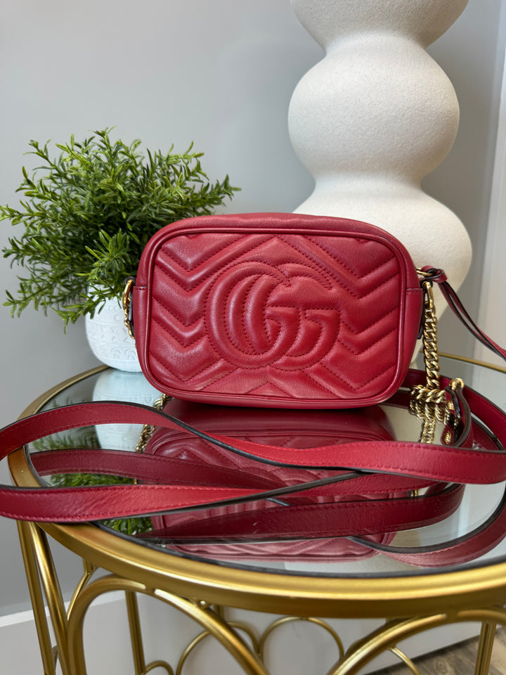 Gucci Small Red Matelasse GG Marmont Crossbody Bag