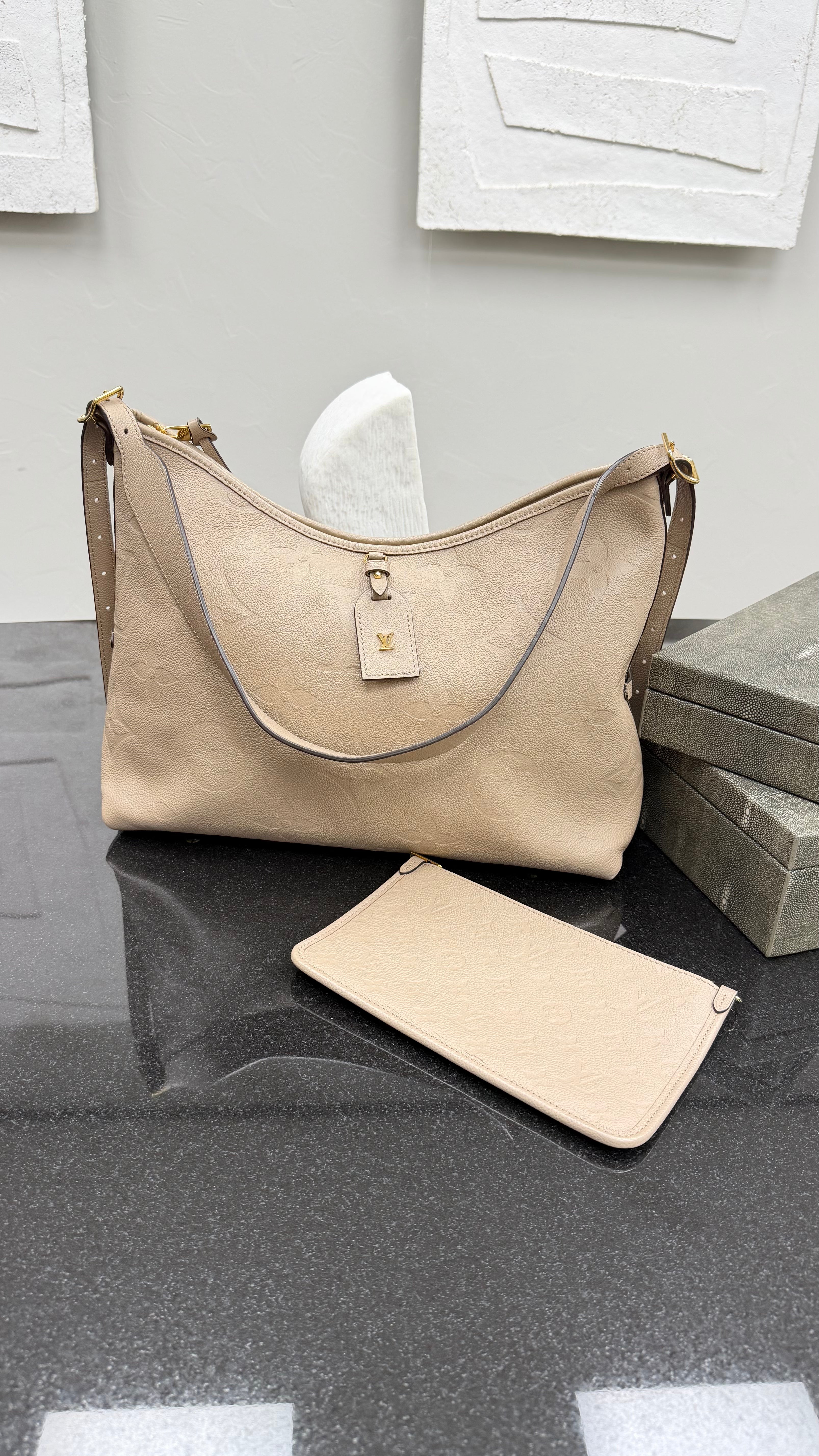 Louis Vuitton Turtledove Empreinte Carryall MM Shoulder Bag