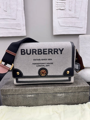 Burberry Grey And Black Print Canvas Horseferry Crossbody Bag