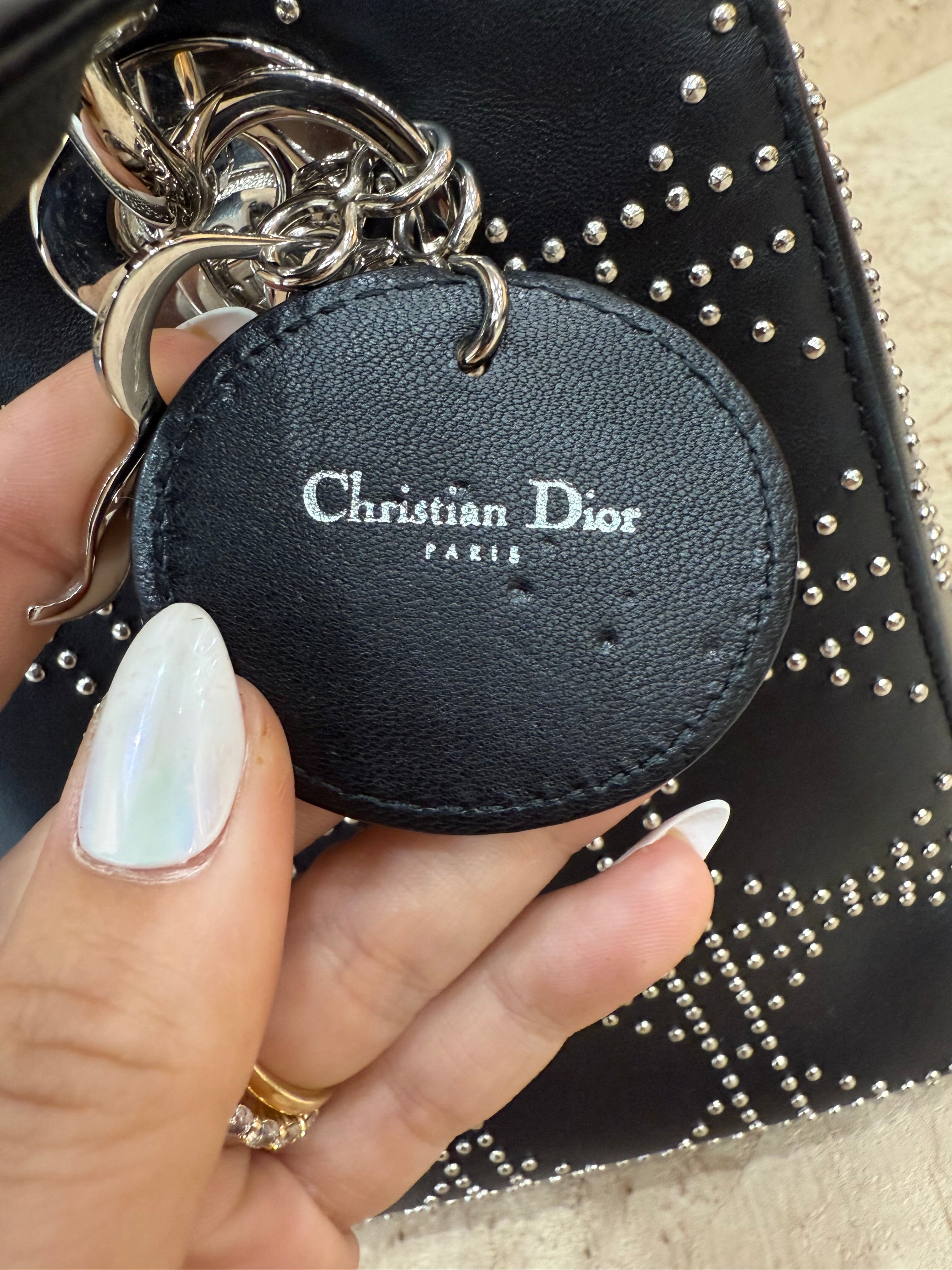 Christian Dior Black Leather Studded Medium Lady Dior