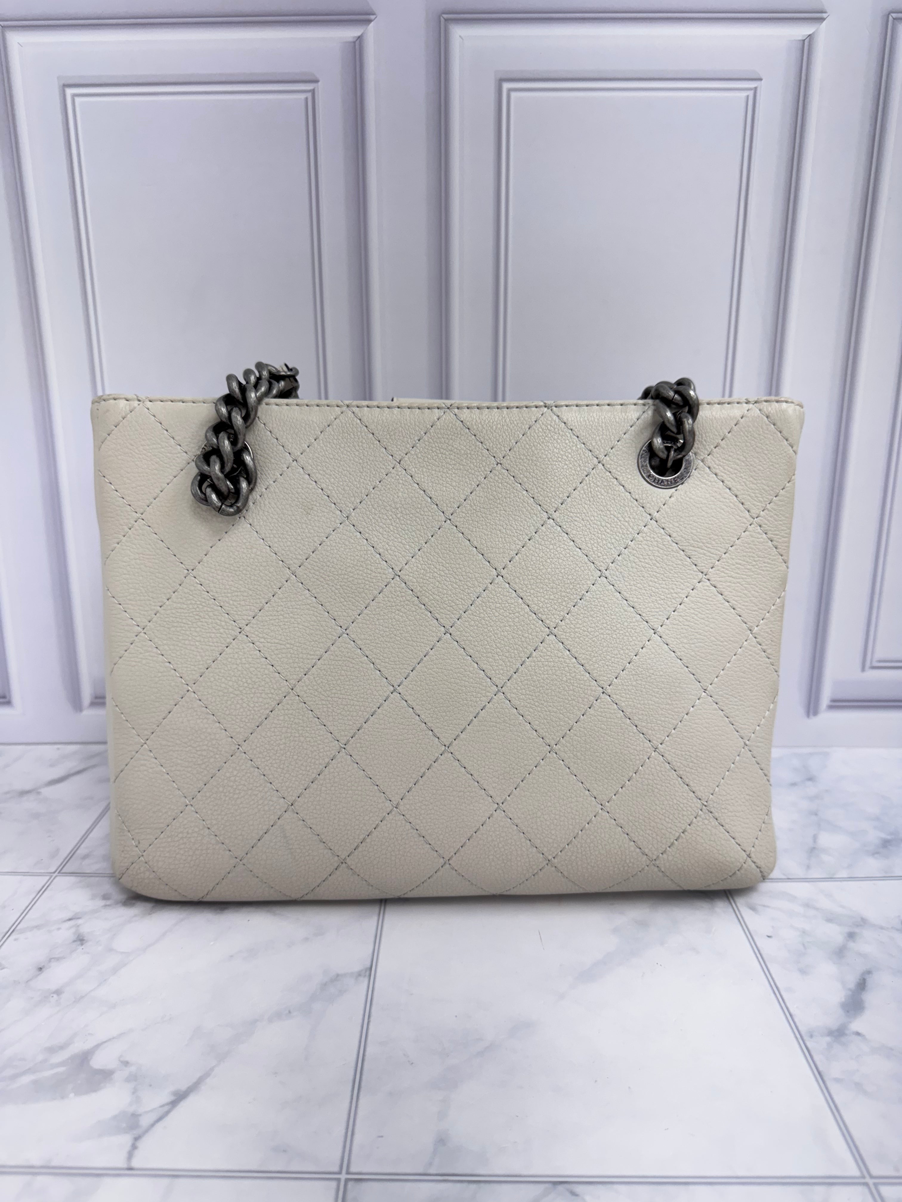 Chanel Ivory Quilted Calfskin Leather Small Archi Chic Shopping Tote