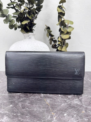 Louis Vuitton Black Epi Porte Tresor Trifold Long Wallet