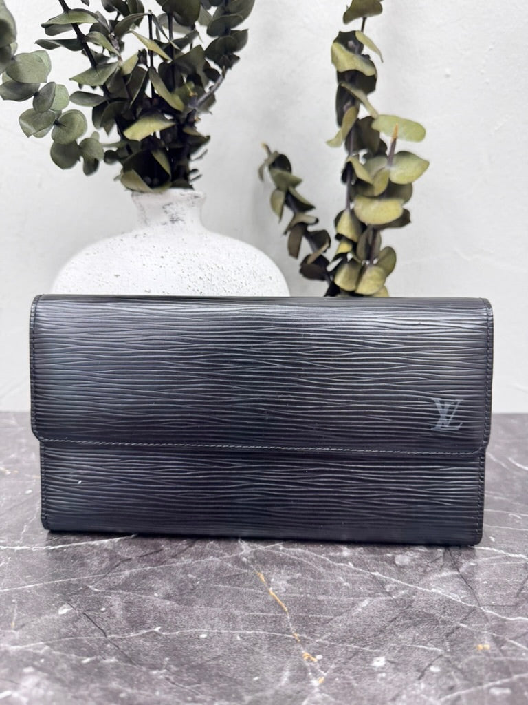 Louis Vuitton Black Epi Porte Tresor Trifold Long Wallet