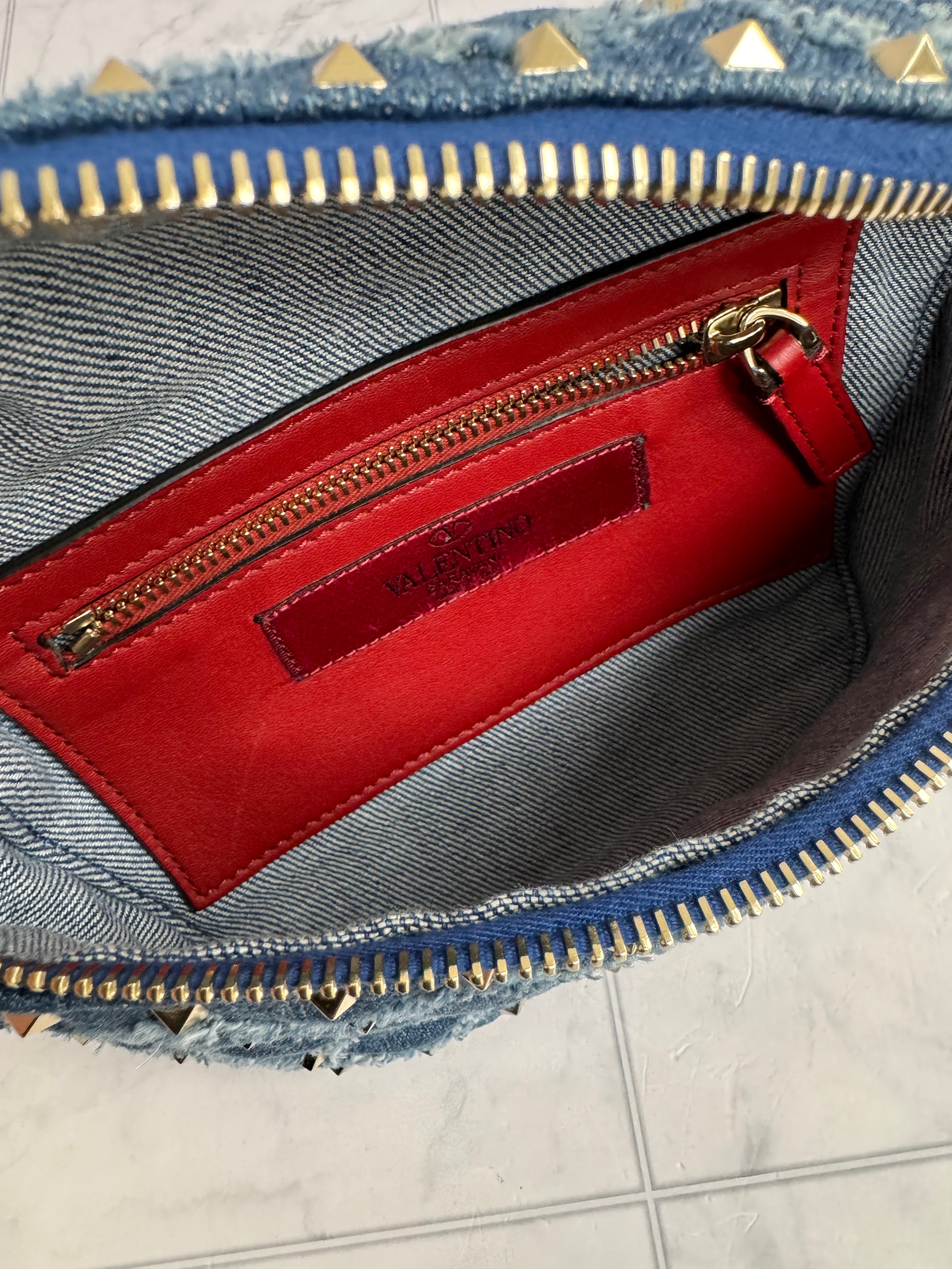 Valentino Blue Denim Studded Belt Bag