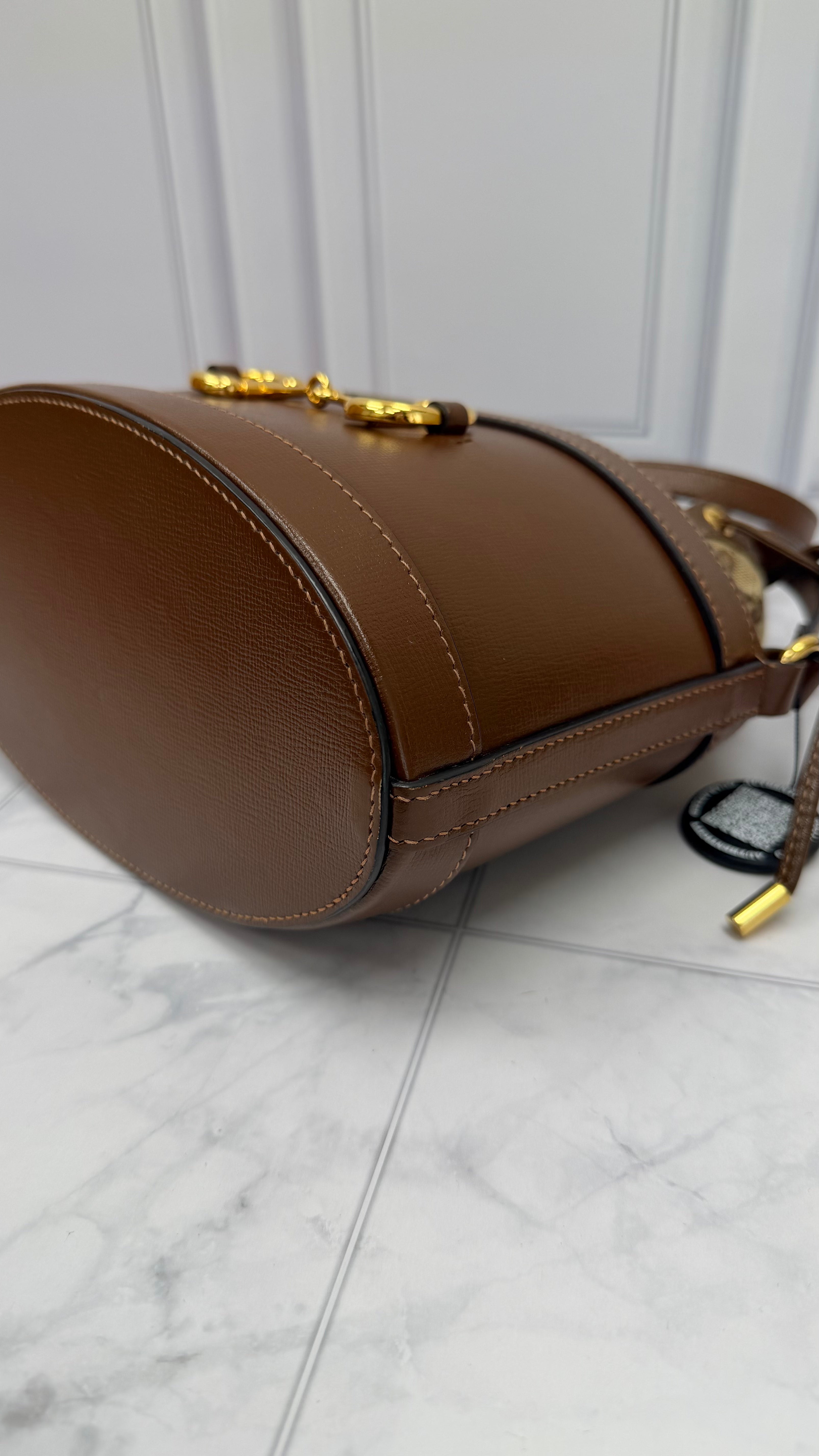 *DONS DROP*  Gucci Brown GG Canvas & Leather 1955 Drawstring Bucket Crossbody