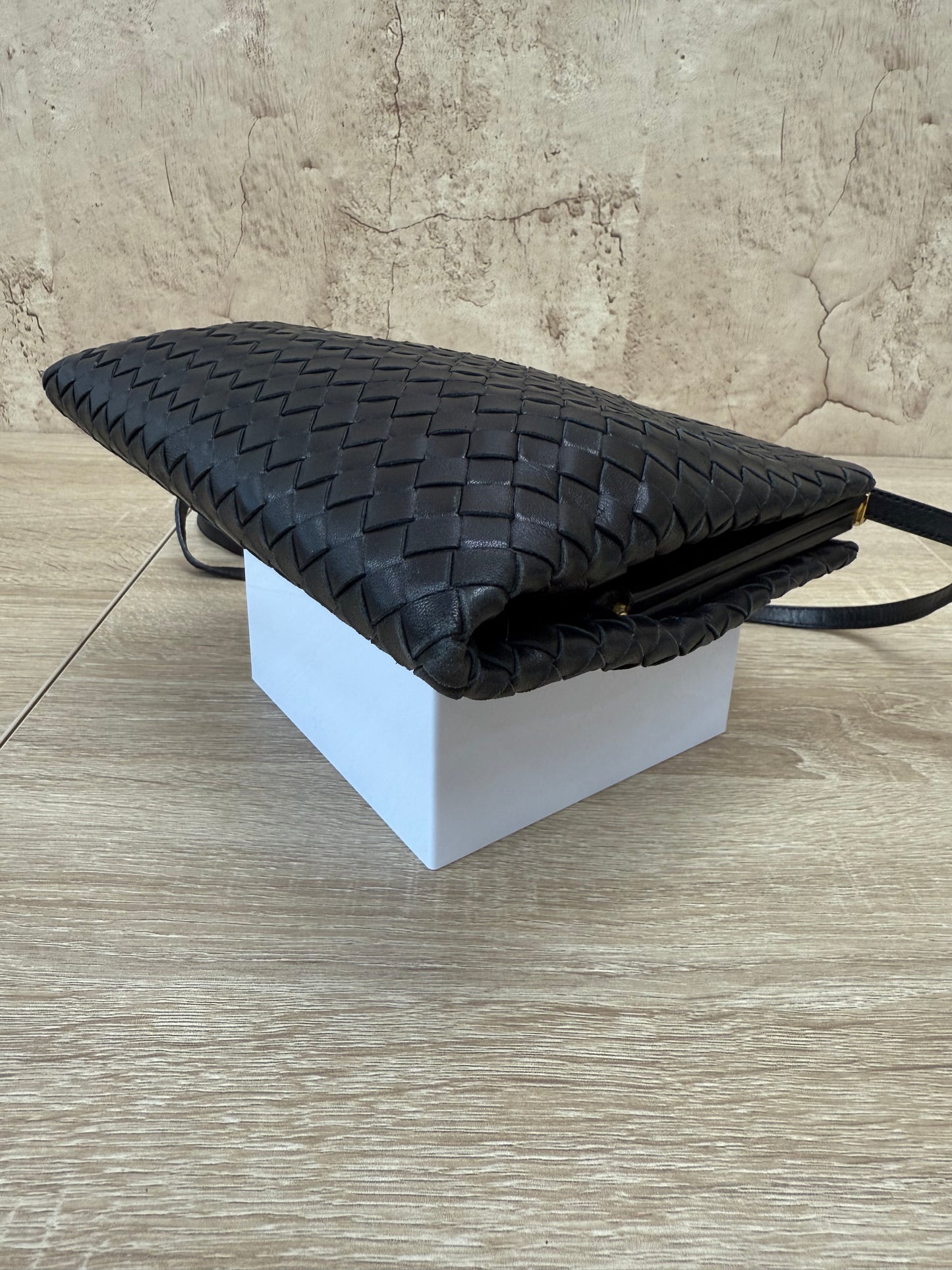 Bottega Veneta Vintage Black Intrecciato Leather Shoulder Bag