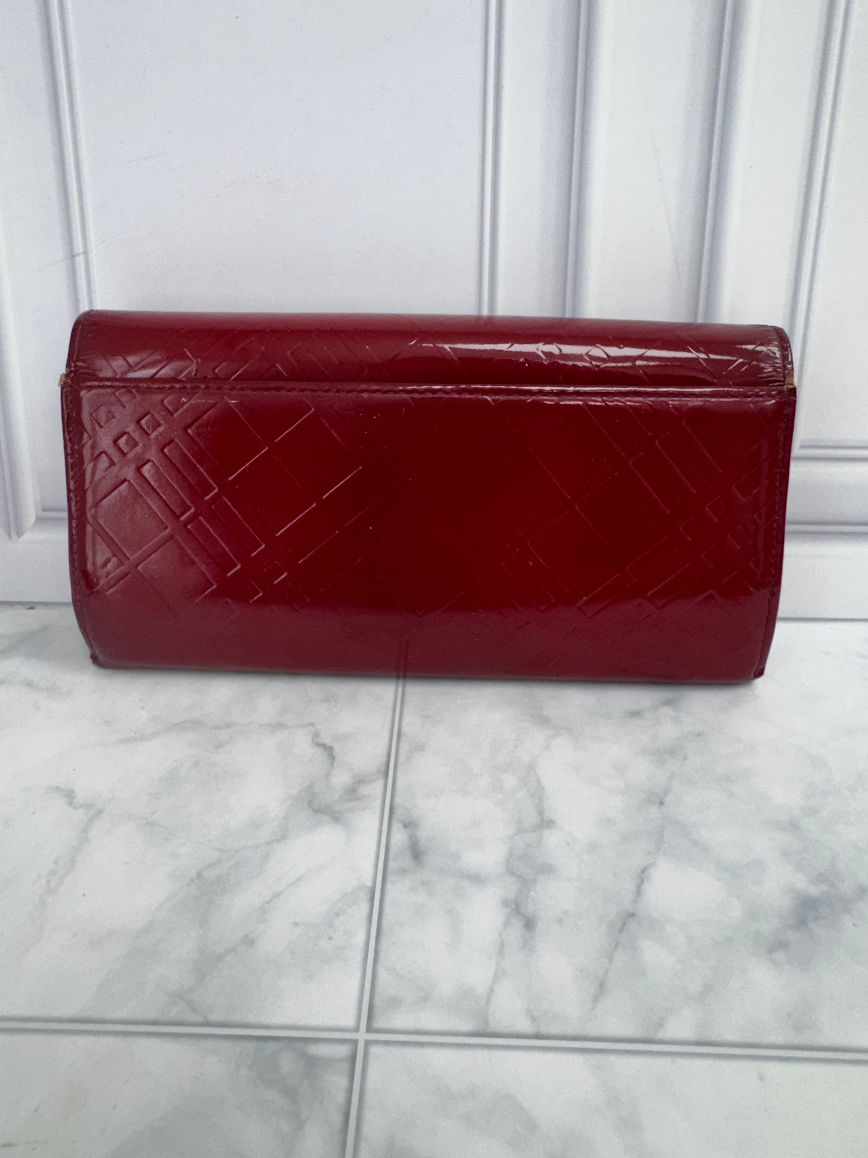 Burberry Red Patent Leather Long Wallet