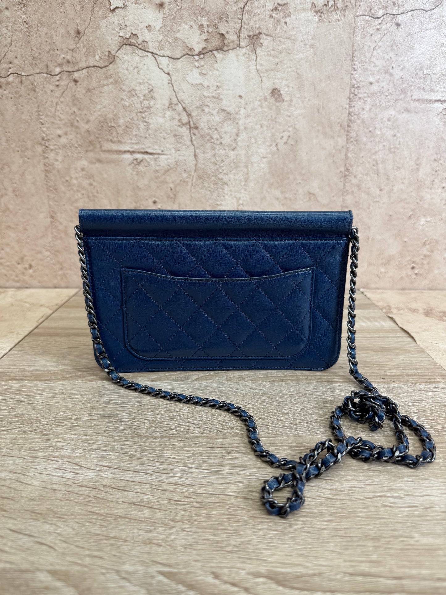 Chanel Blue Quilted Lambskin Wallet on a Chain