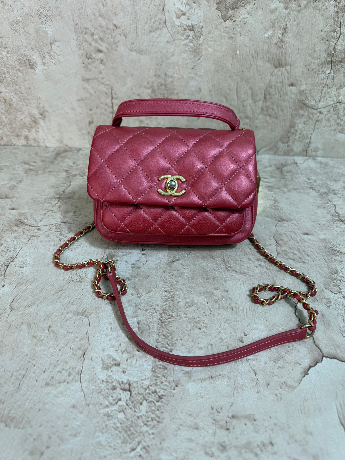 Chanel Metallic Pink Calfskin Leather Small Top Handle Crossbody Bag