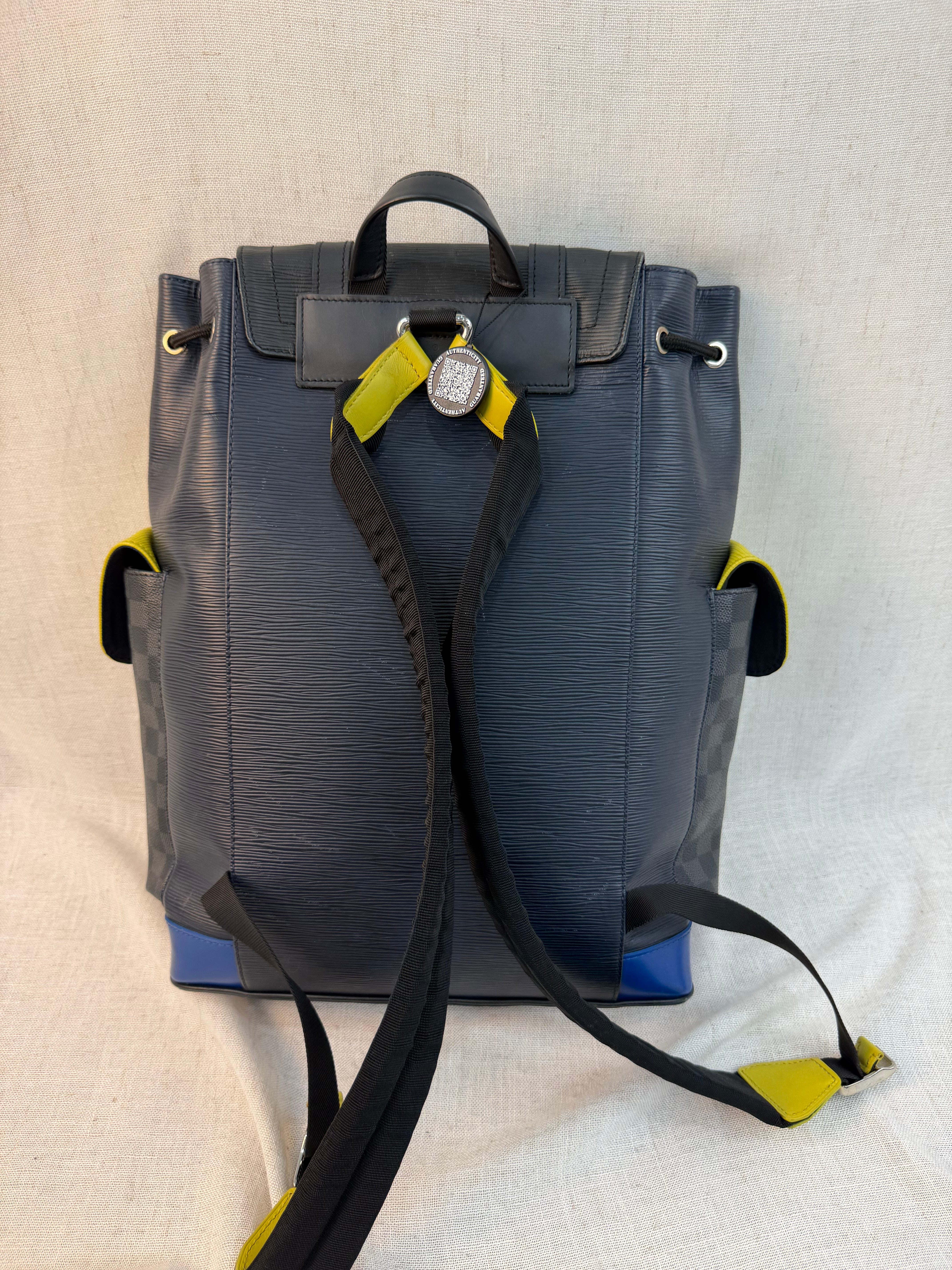 Louis Vuitton Limited Edition Navy Blue Neon Epi & Damier Graphite Christopher Backpack