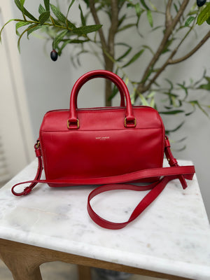 Saint Laurent YSL Red Smooth Leather Baby Duffle Bag