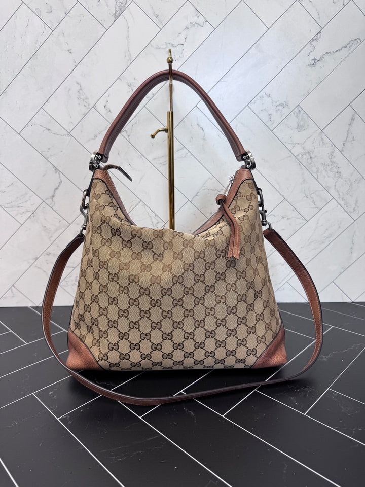 Gucci Tan GG Canvas & Leather Interlocking Gs Hobo Crossbody Bag