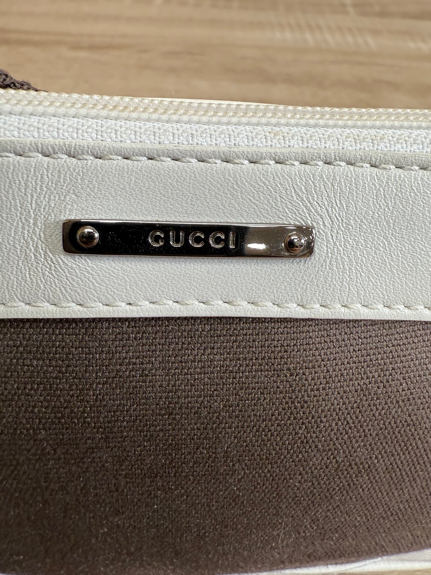 Gucci White Leather & Brown Canvas Mini Shoulder Bag