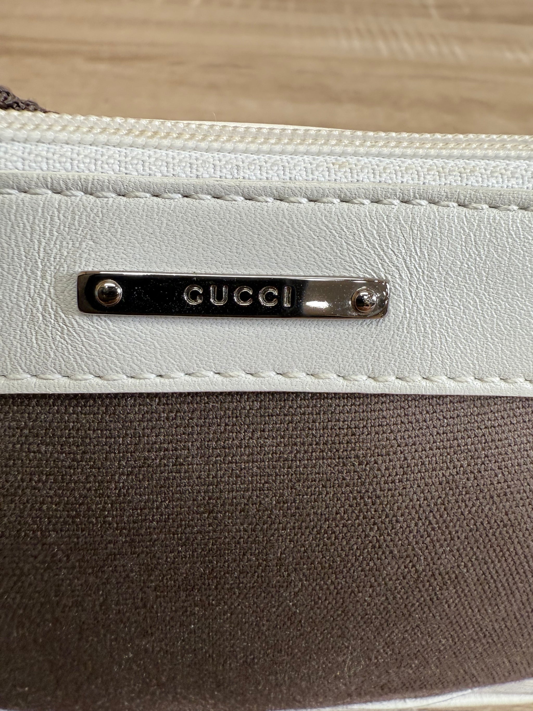 Gucci White Leather & Brown Canvas Mini Shoulder Bag
