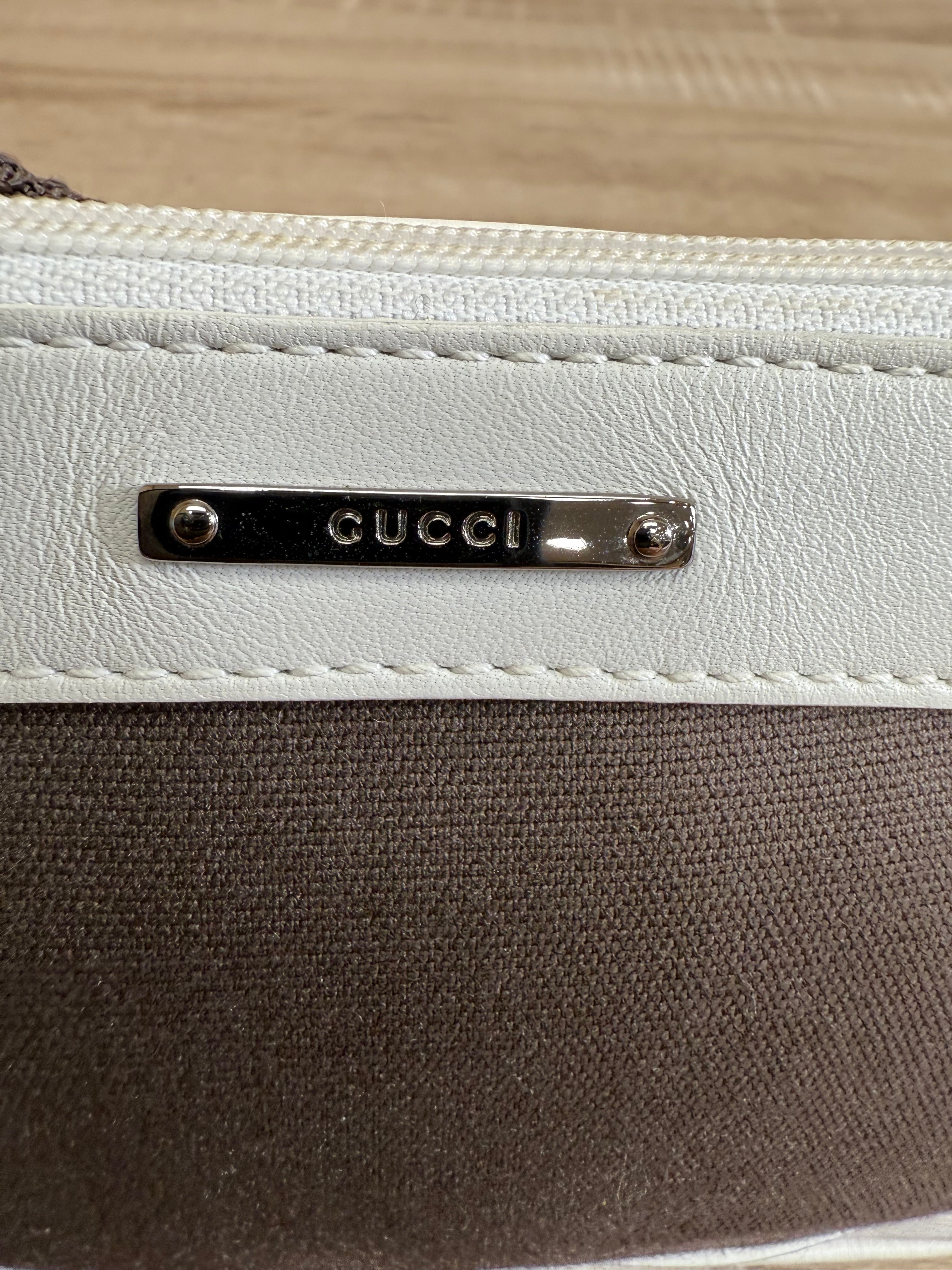 Gucci White Leather & Brown Canvas Mini Shoulder Bag