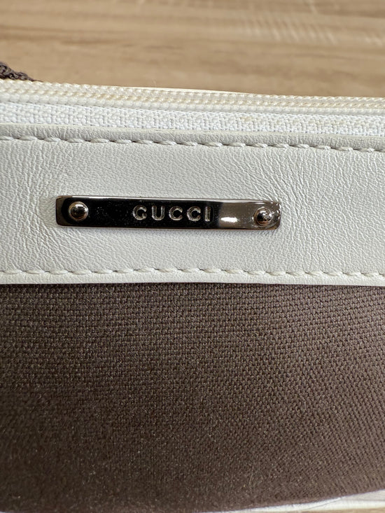 Gucci White Leather & Brown Canvas Mini Shoulder Bag