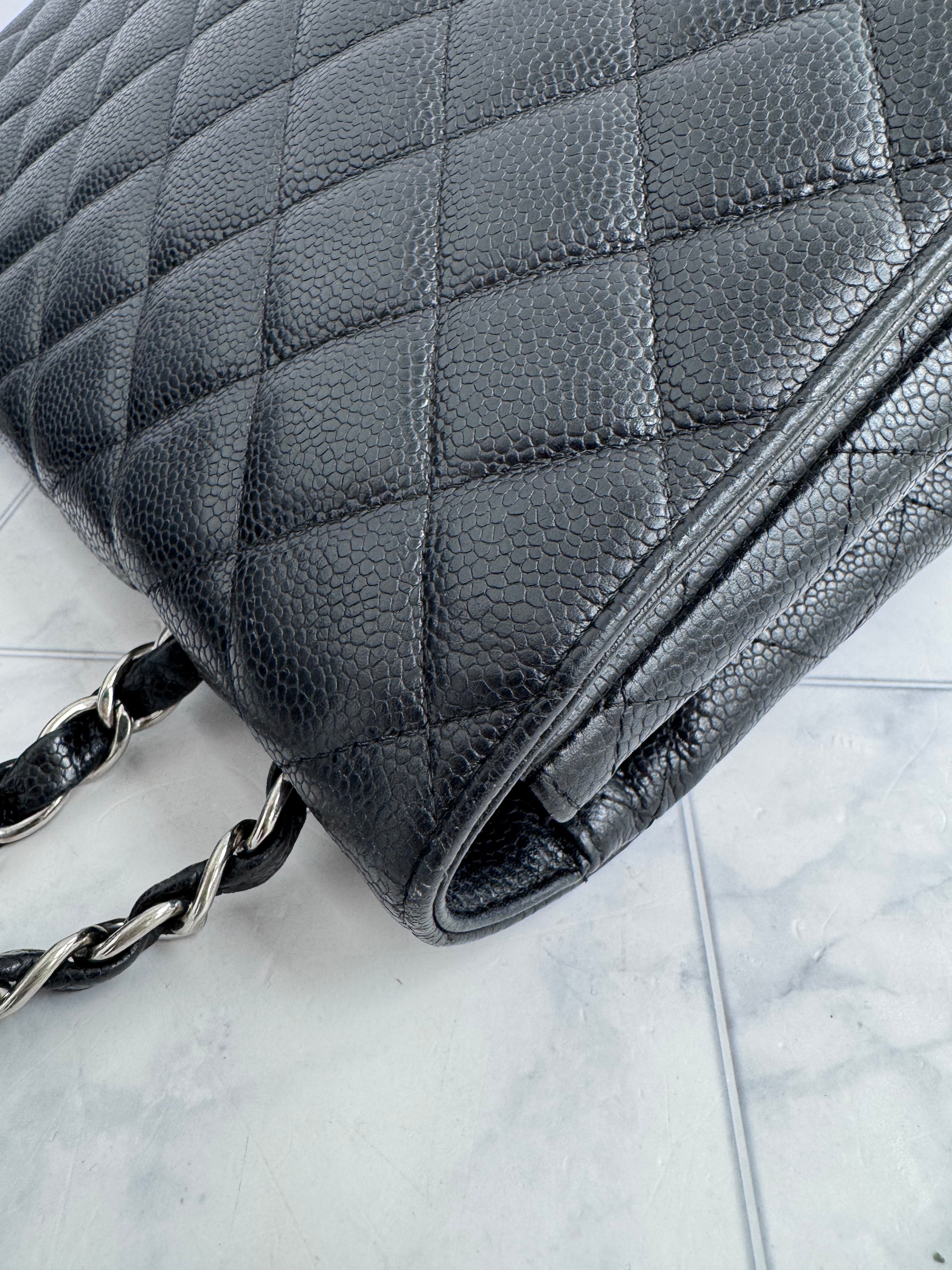 Chanel Black Quilted Caviar Leather Jumbo Classic Double Flap Bag