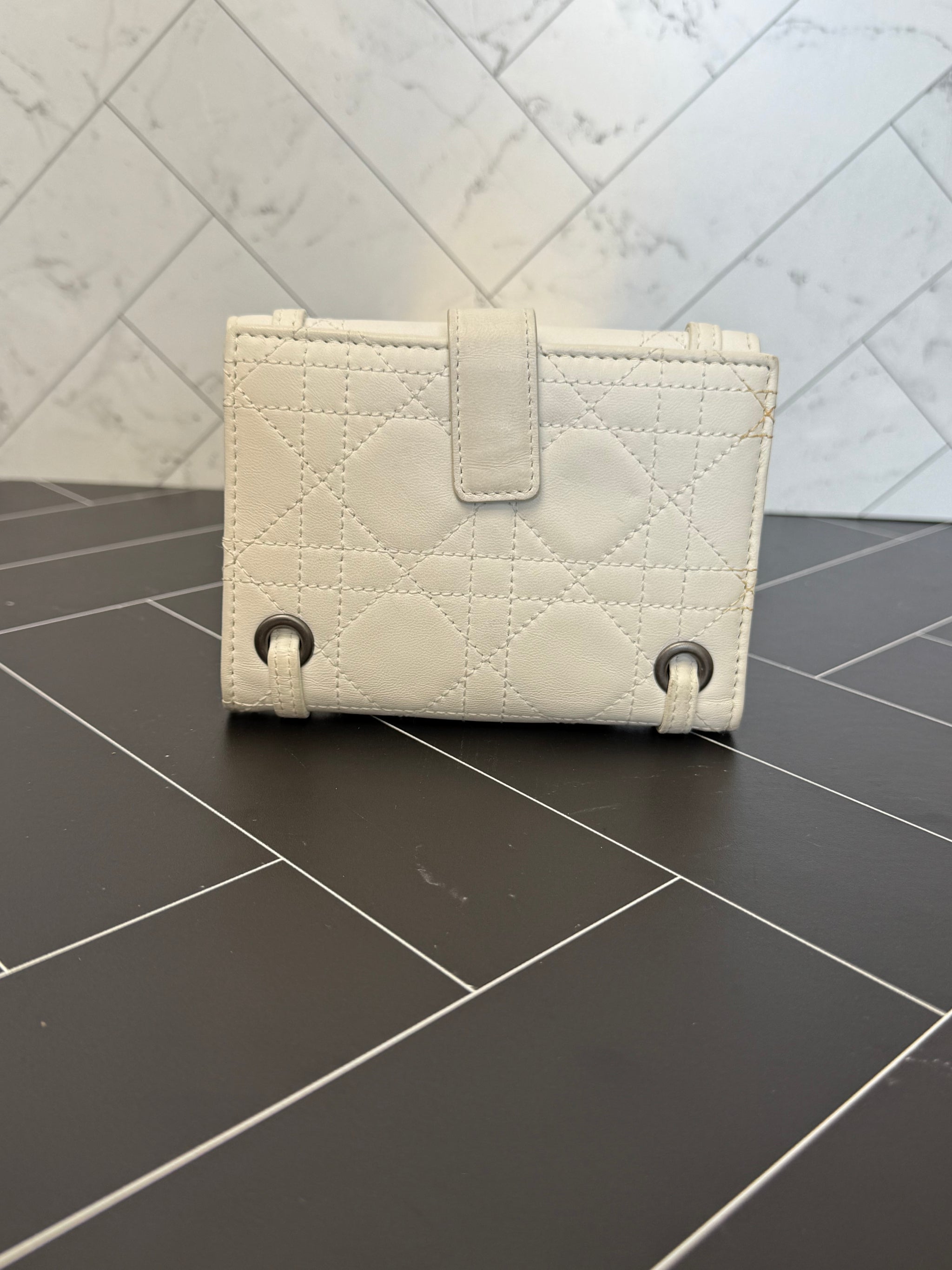 Christian Dior White Cannage Leather Compact Wallet