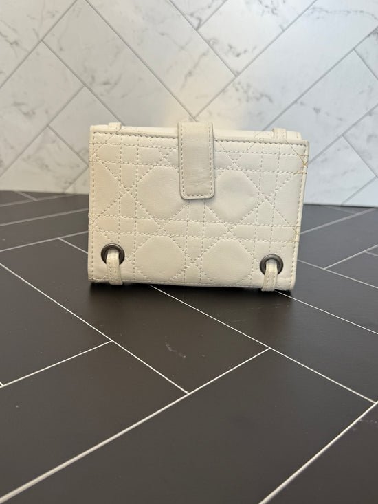 Christian Dior White Cannage Leather Compact Wallet