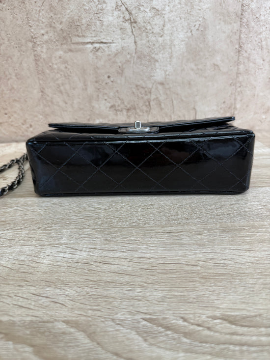 Chanel Quilted Black Patent Leather Flap Bag