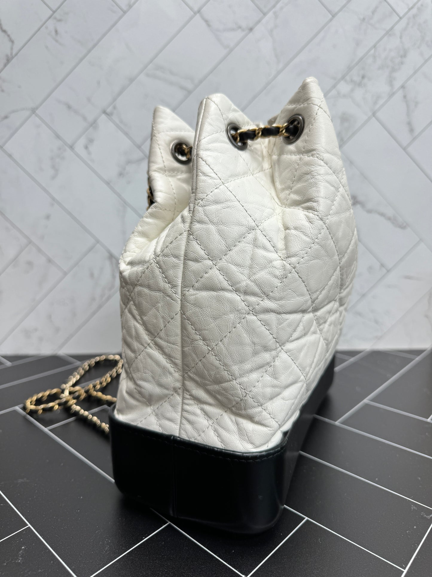Chanel Gabrielle White Calfskin Leather 2 tone Backpack