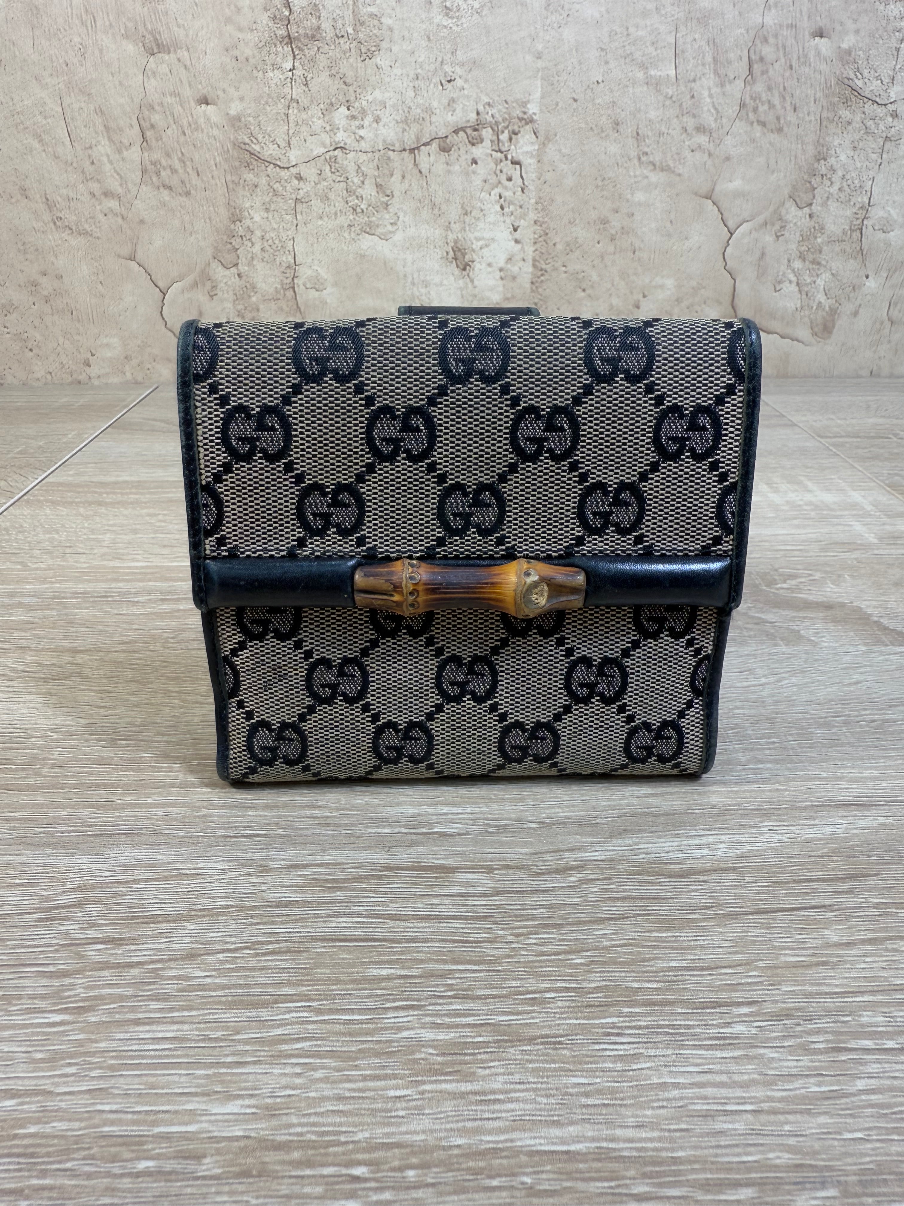 Gucci Black GG Canvas Bamboo Compact Wallet