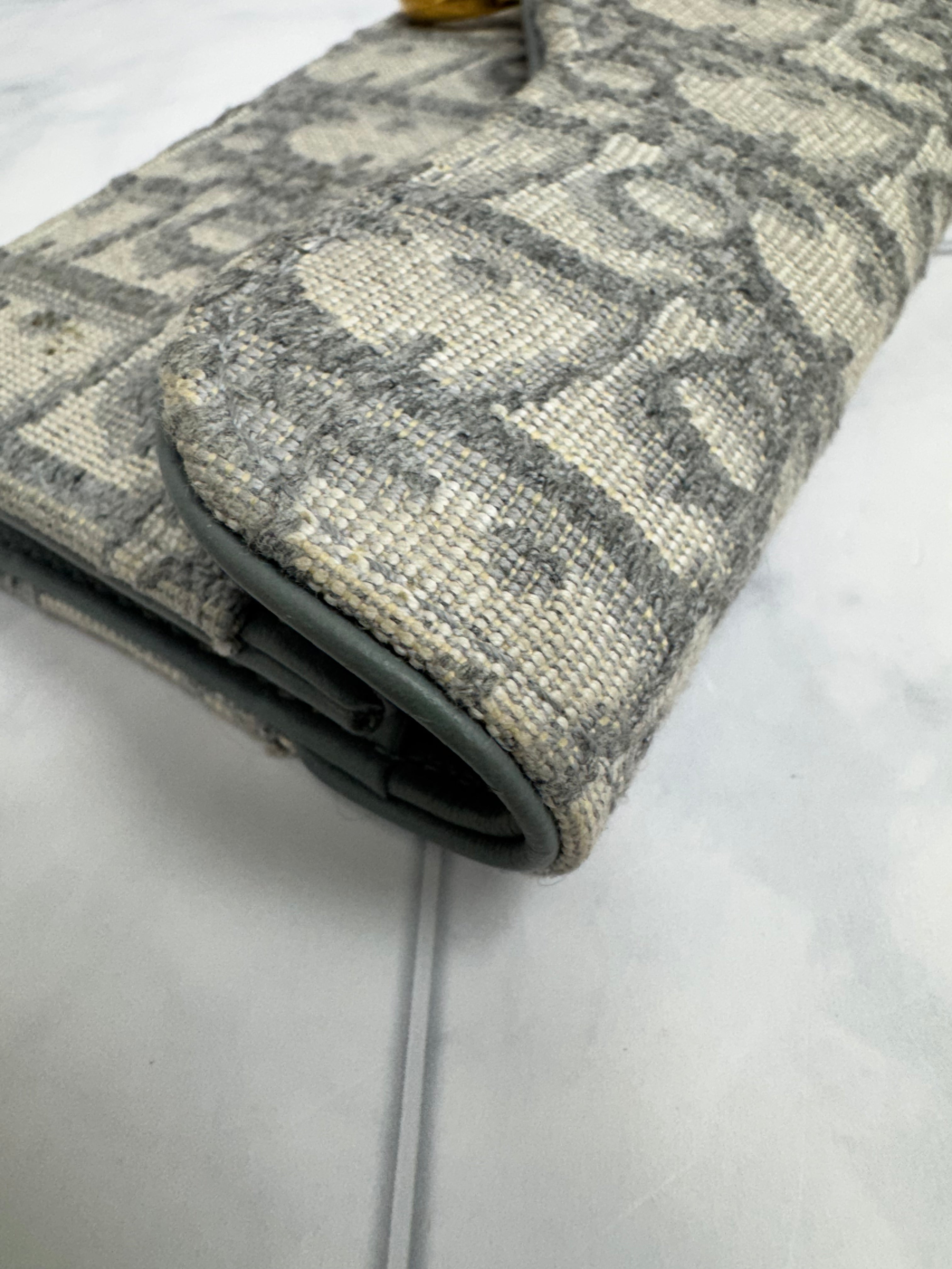 Christian Dior Grey Jacquard Canvas Saddle Card Holder