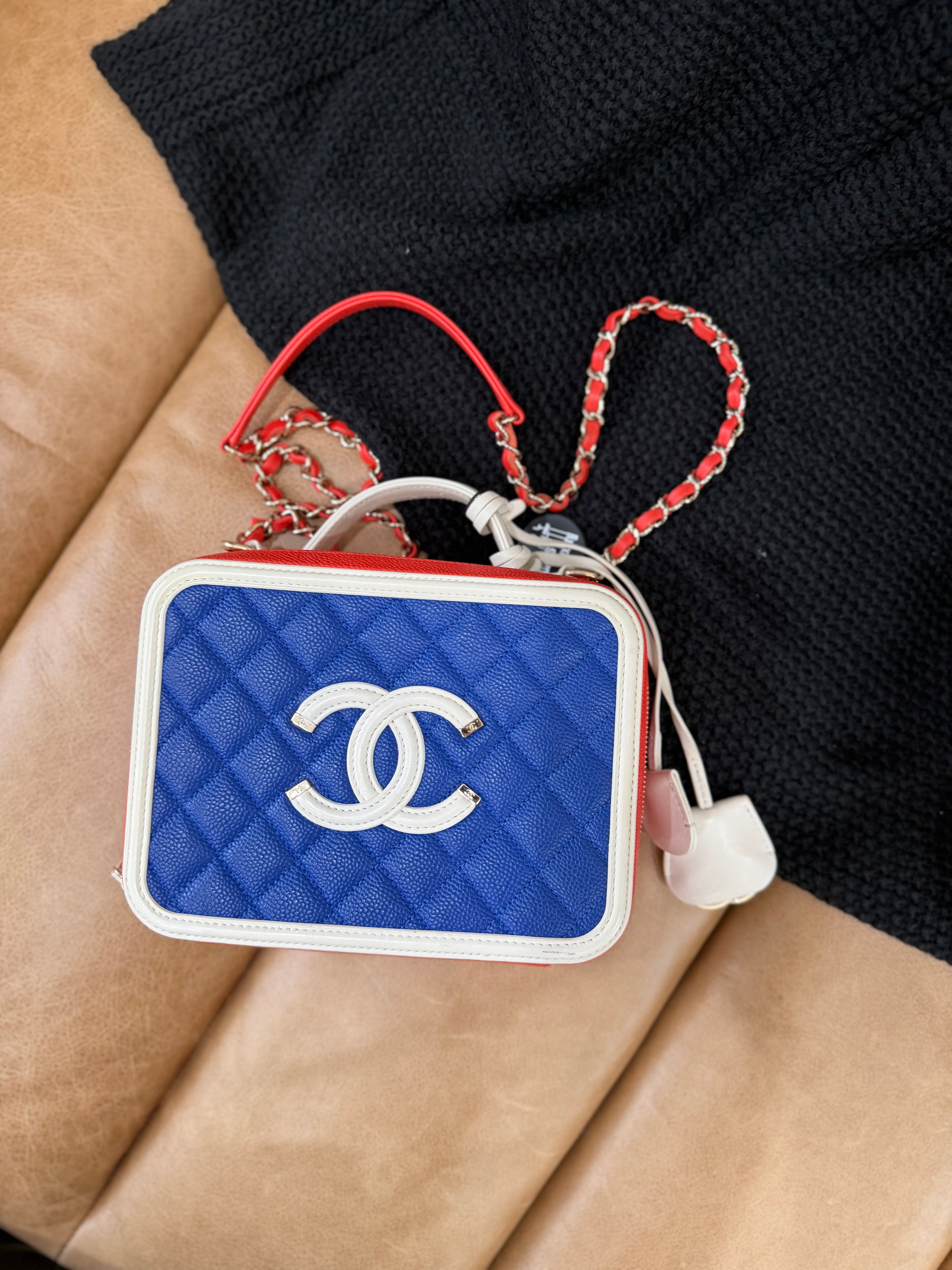 Chanel Red White & Blue Caviar Medium Filigree Vanity Case