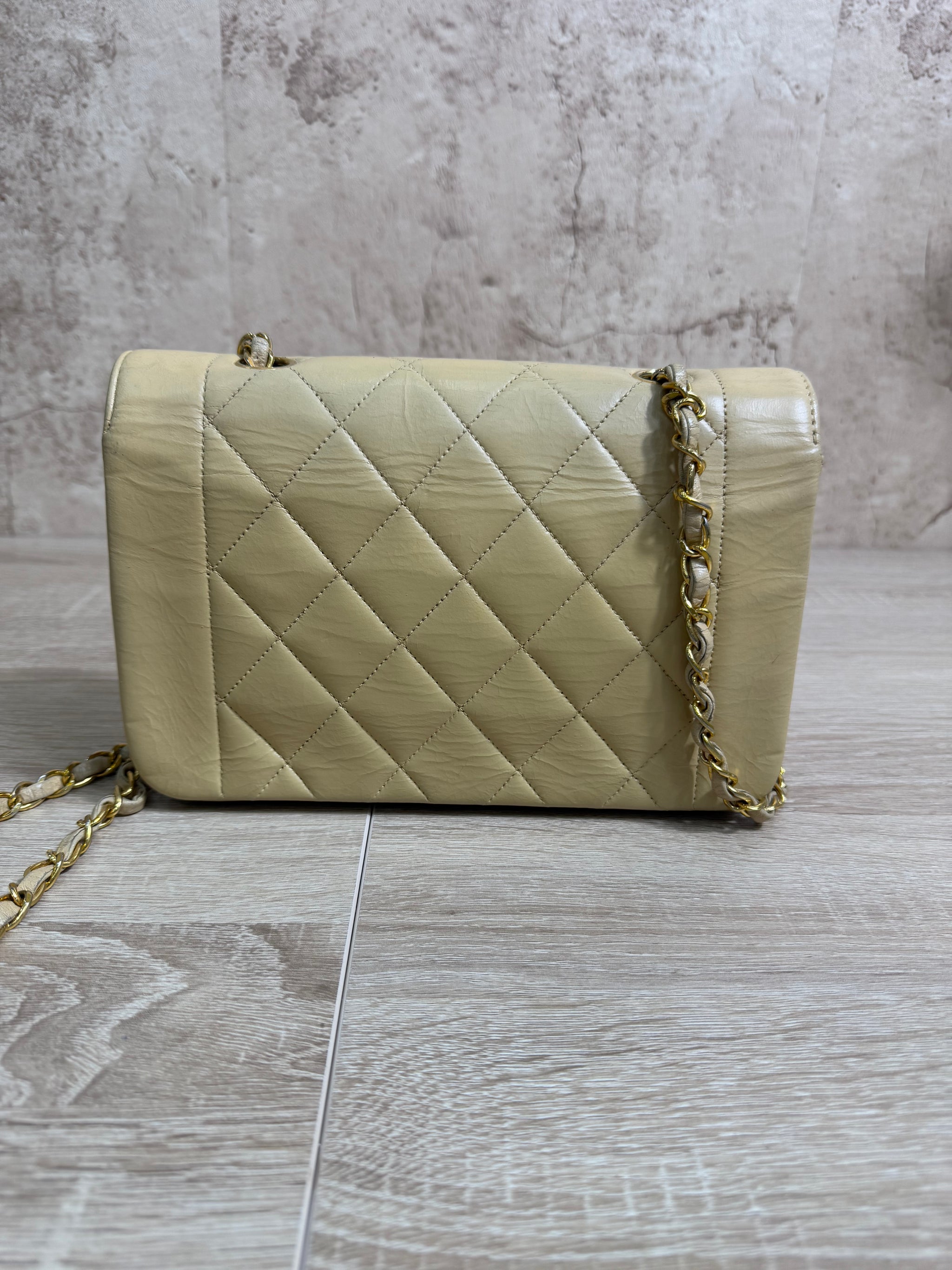 Chanel Vintage Quilted Beige Lambskin Diana Flap Bag