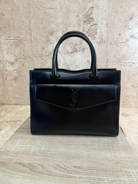 Saint Laurent YSL Black Leather Uptown Tote