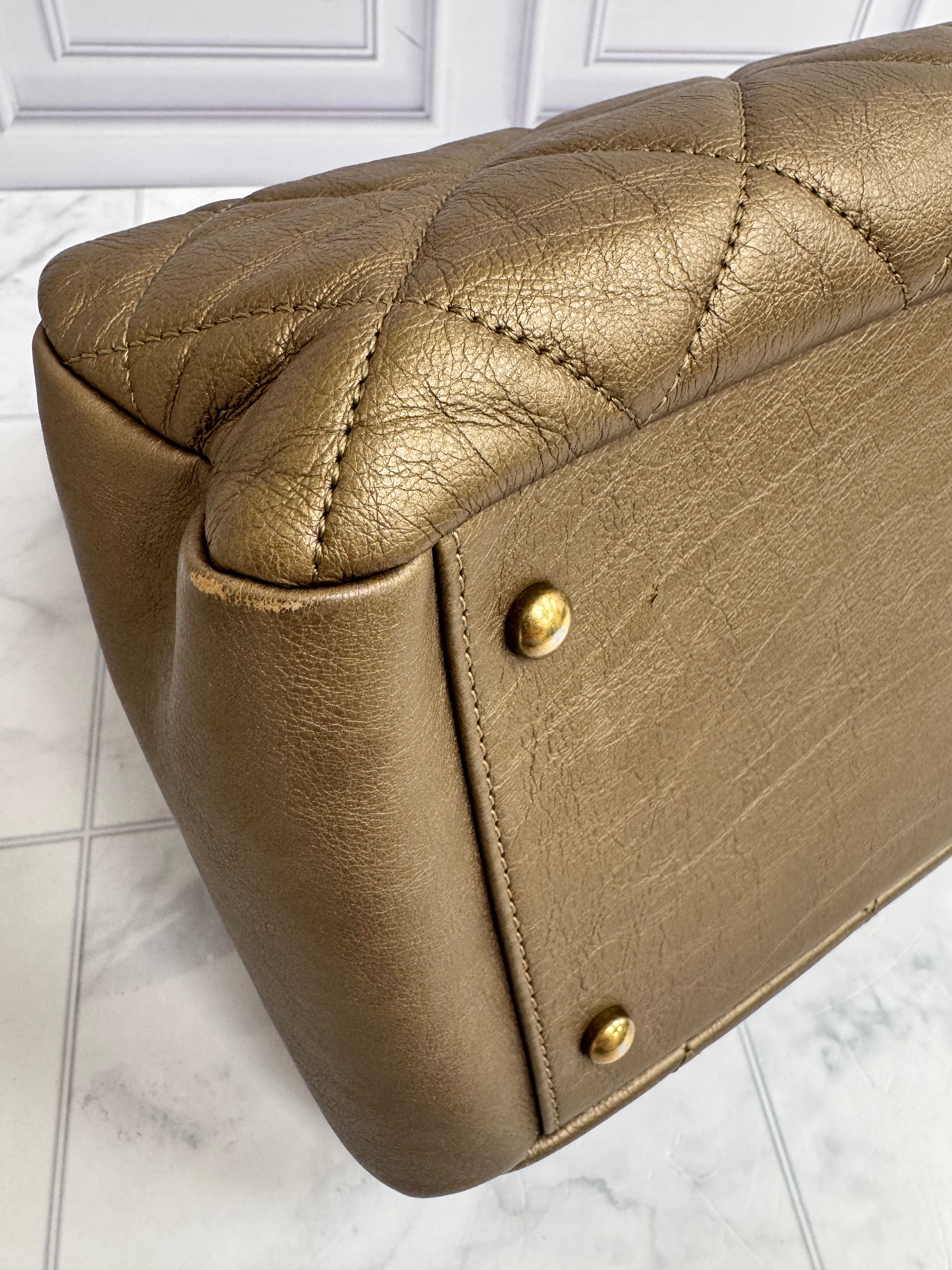 Chanel Dark Gold Quilted Leather CC Crown Tote Bag