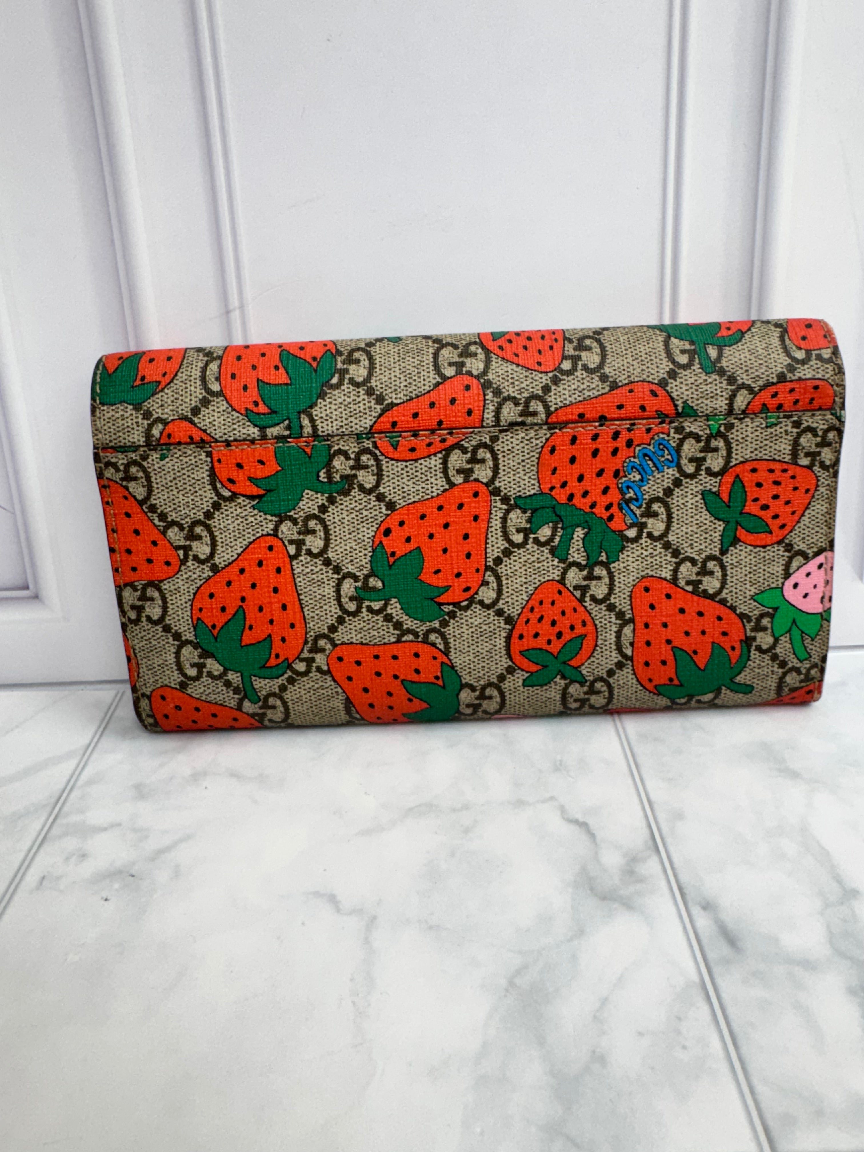 Gucci GG Supreme Strawberry Print Long Wallet