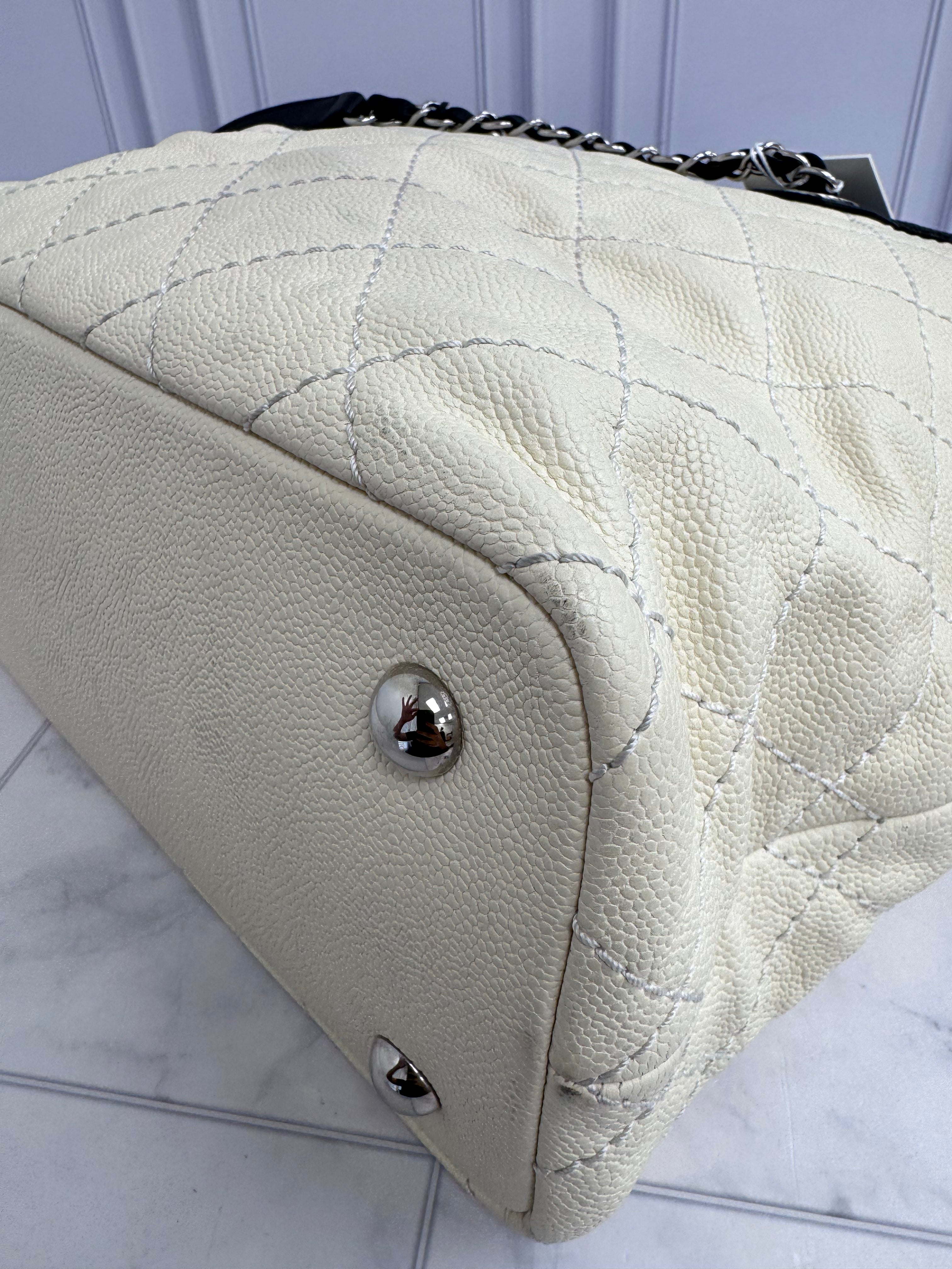 Chanel Cream Quilted Caviar Leather 'CC' Daily Shopping Tote Bag