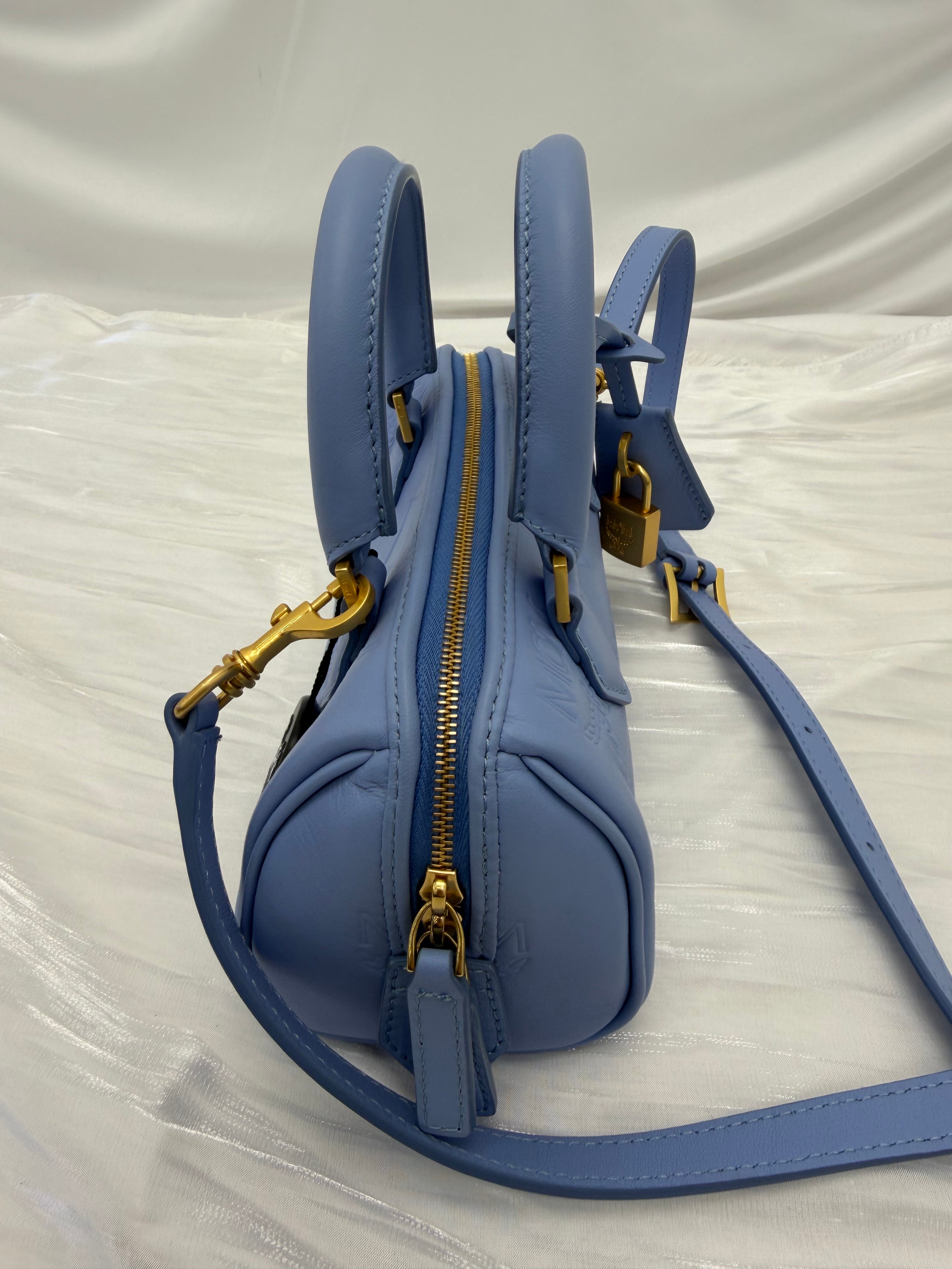 BRAND NEW- MCM Sky Blue Leather Small Ella Boston Bag