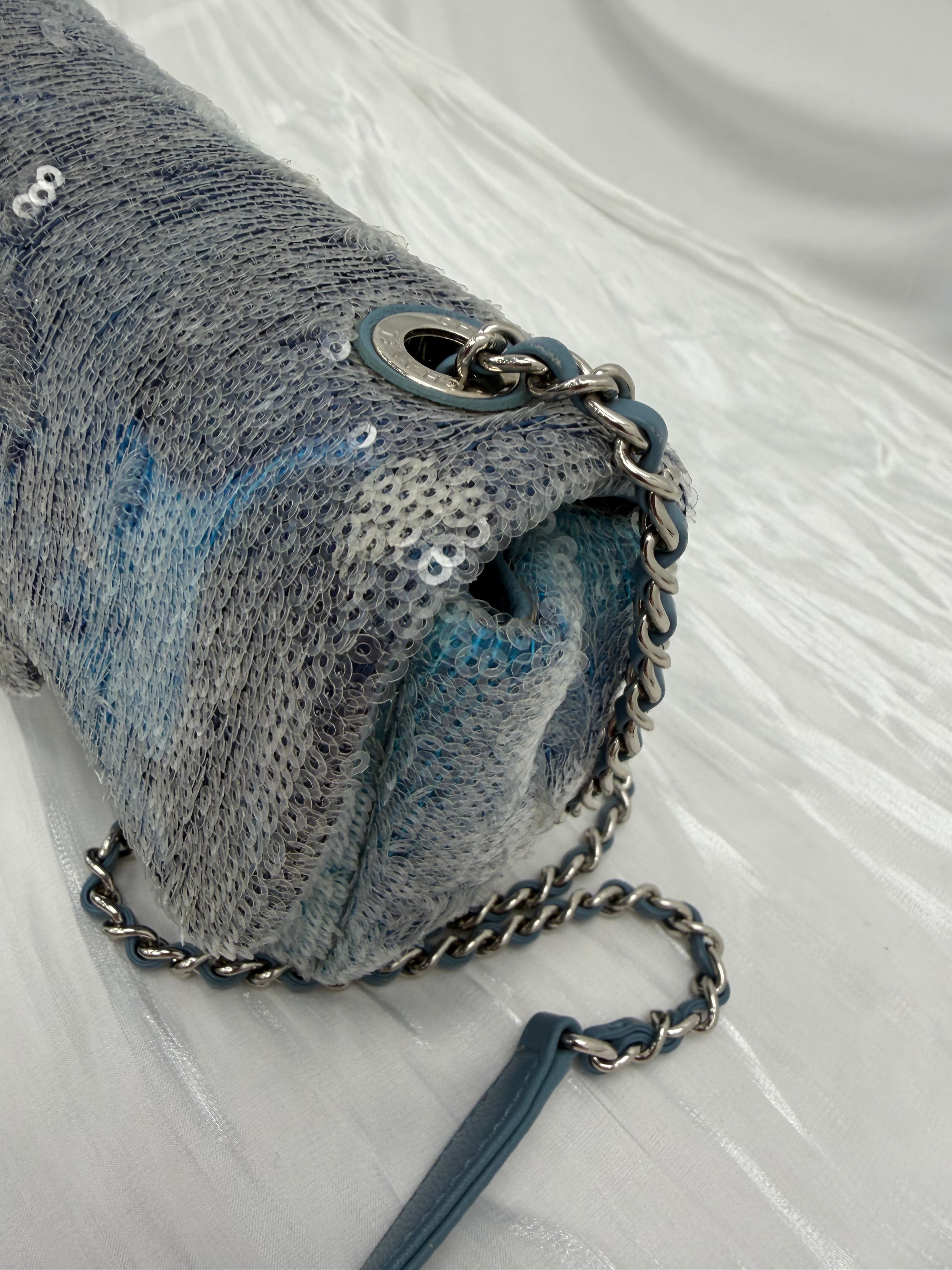 Chanel Blue Sequins Small Waterfall CC Flap Bag