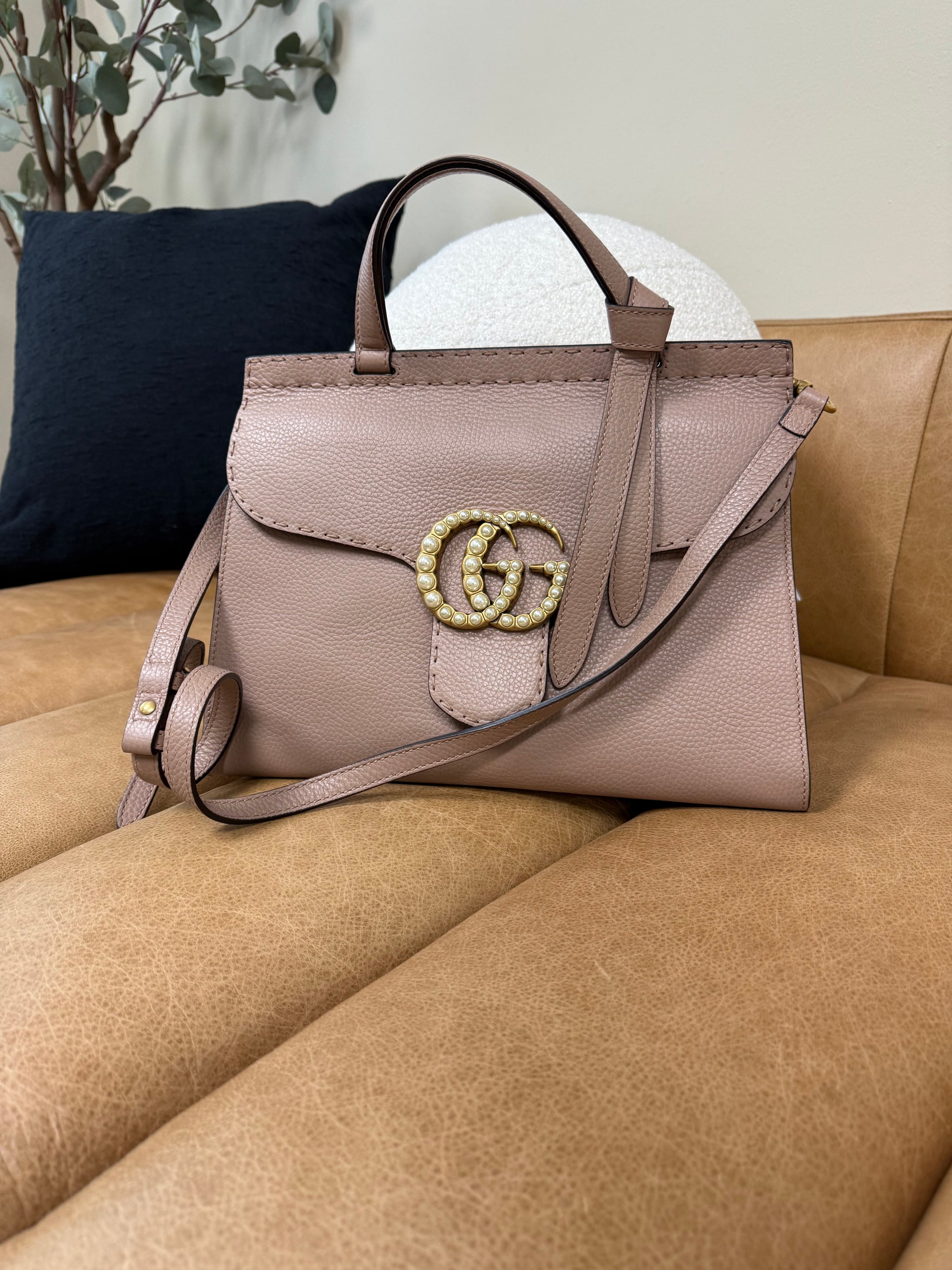 Gucci Pearly GG Marmont Leather Top Handle Bag