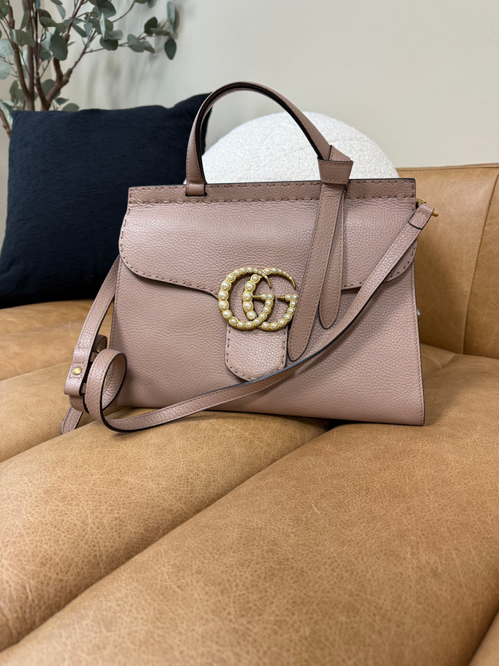 Gucci Pearly GG Marmont Leather Top Handle Bag