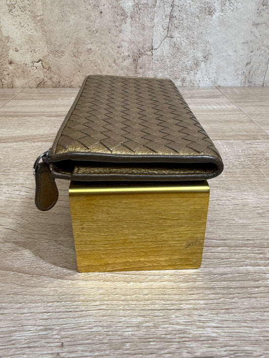 Bottega Veneta Gold Intrecciato Leather Zip-Around Wallet