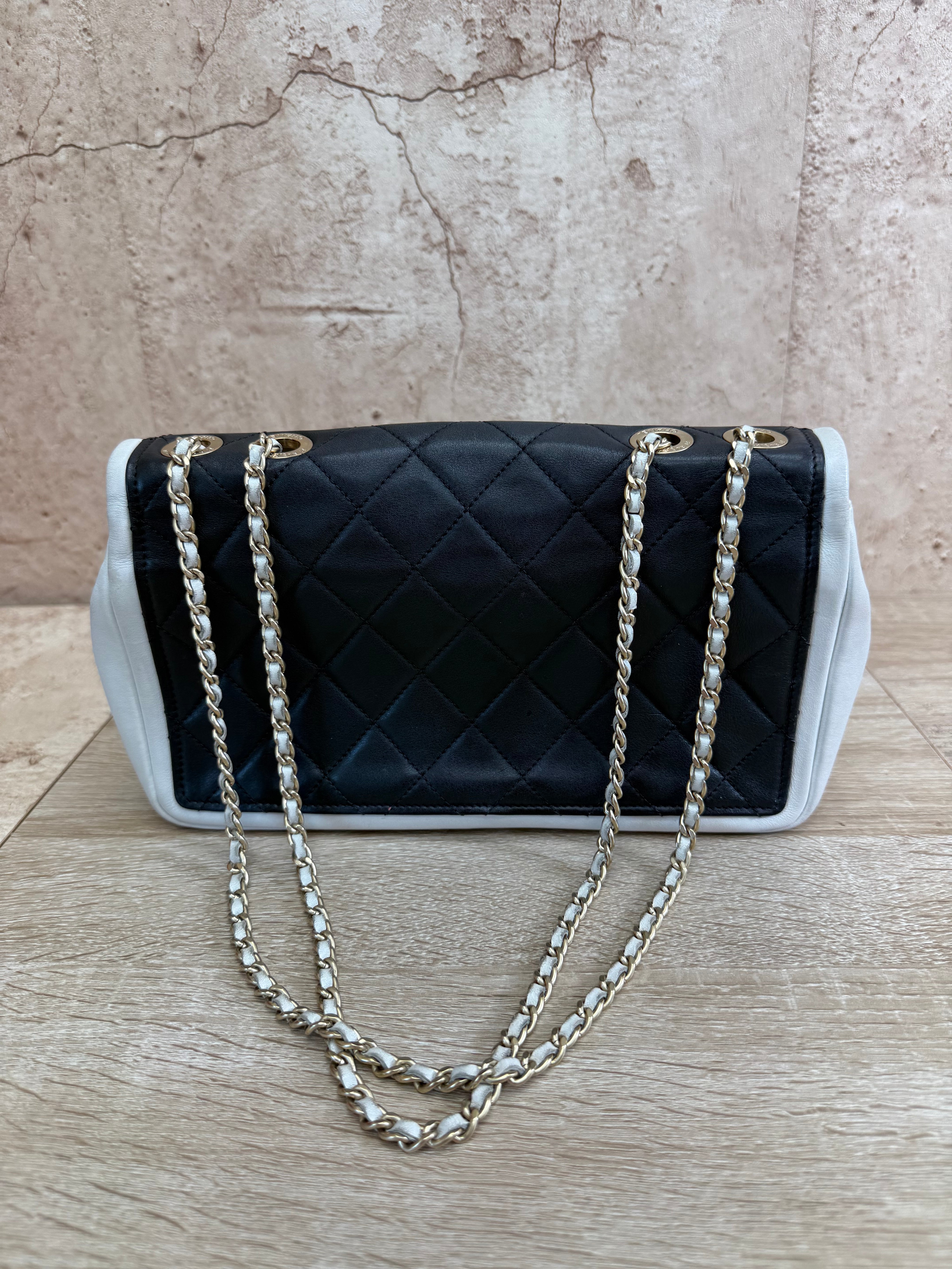 Chanel Black & White Quilted Lambskin Medium Single Flap Bag