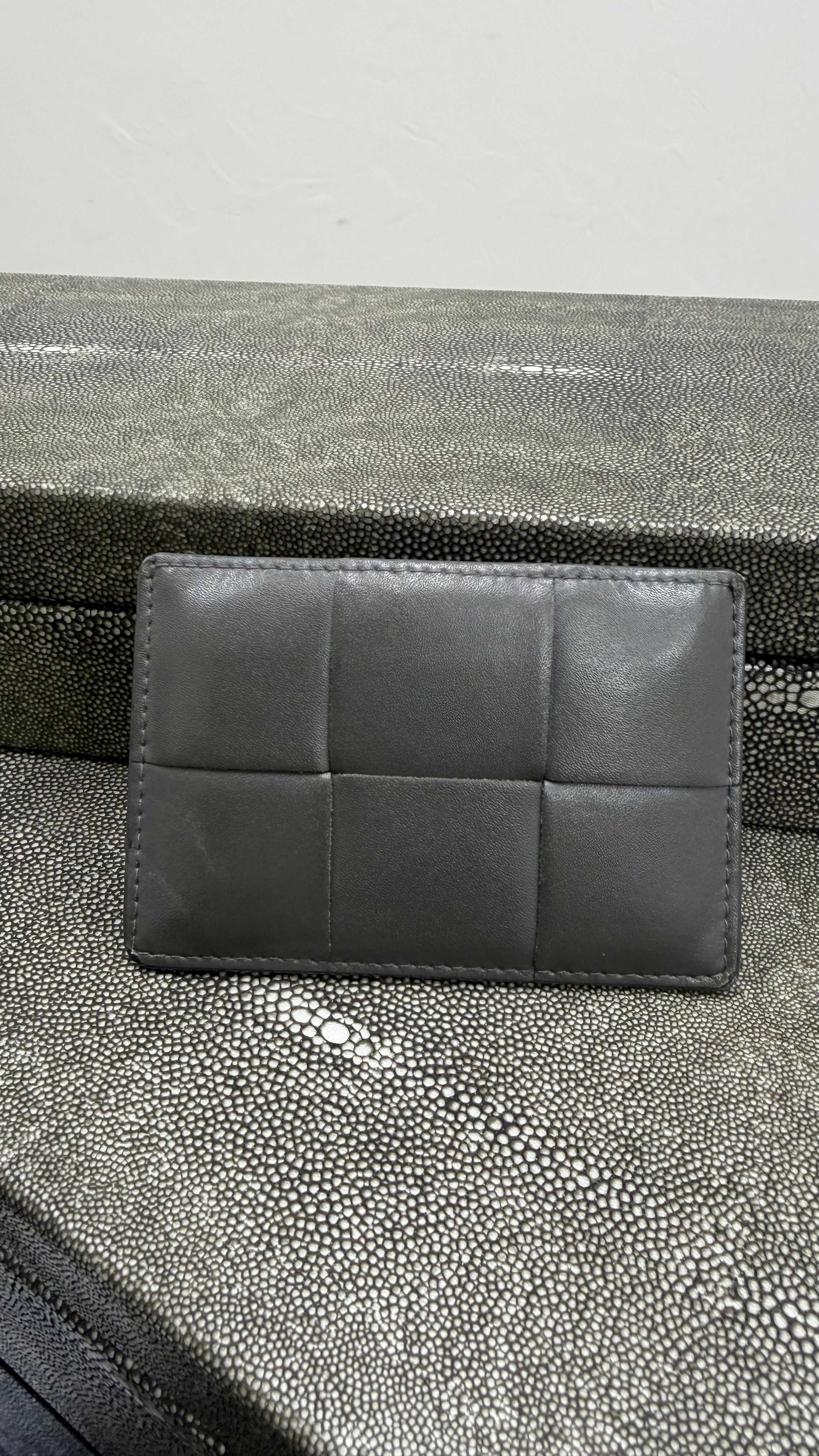 Bottega Veneta Gray Leather Cassette Card Holder