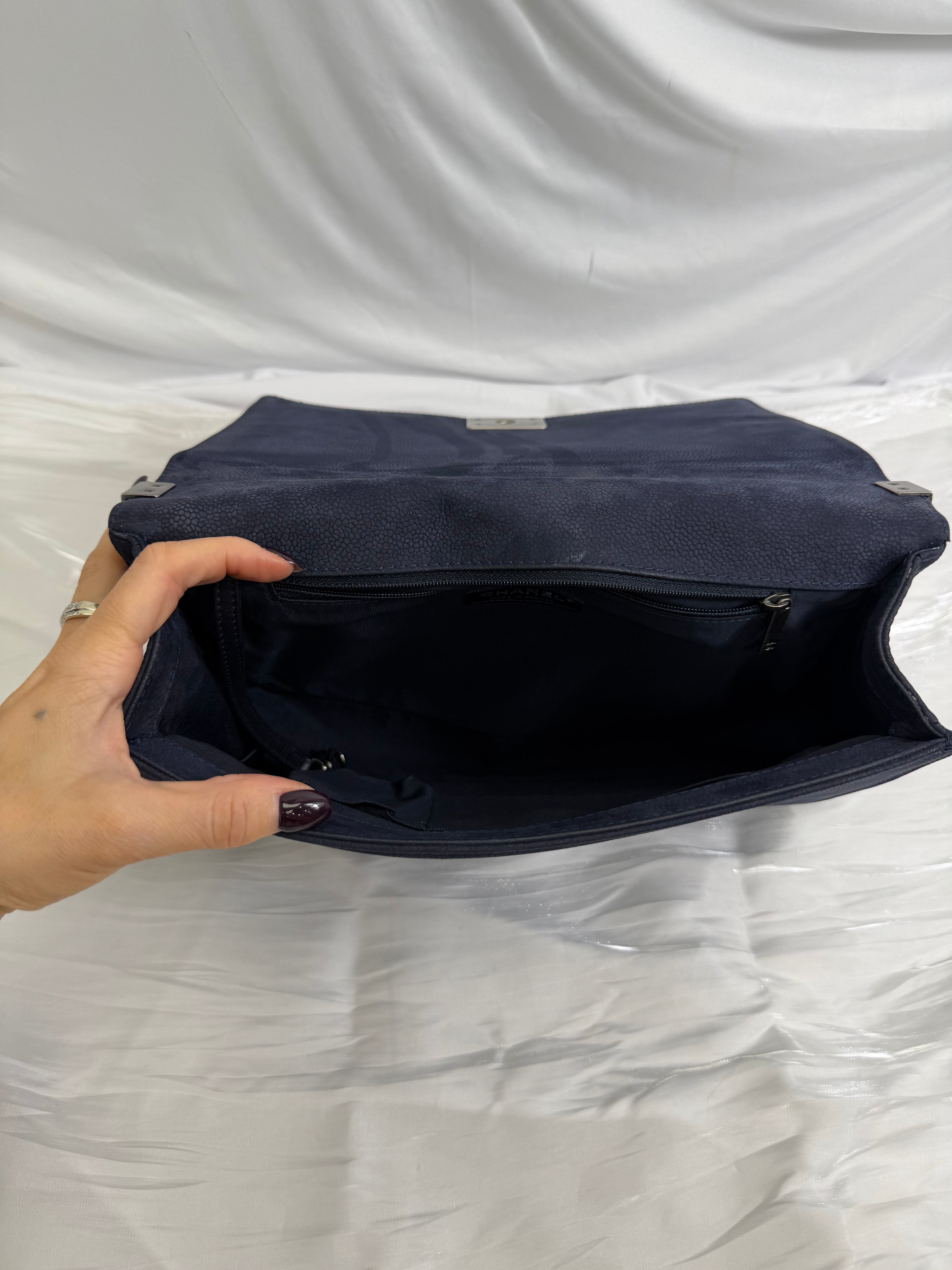 Chanel Navy Quilted Caviar Large Boy Bag