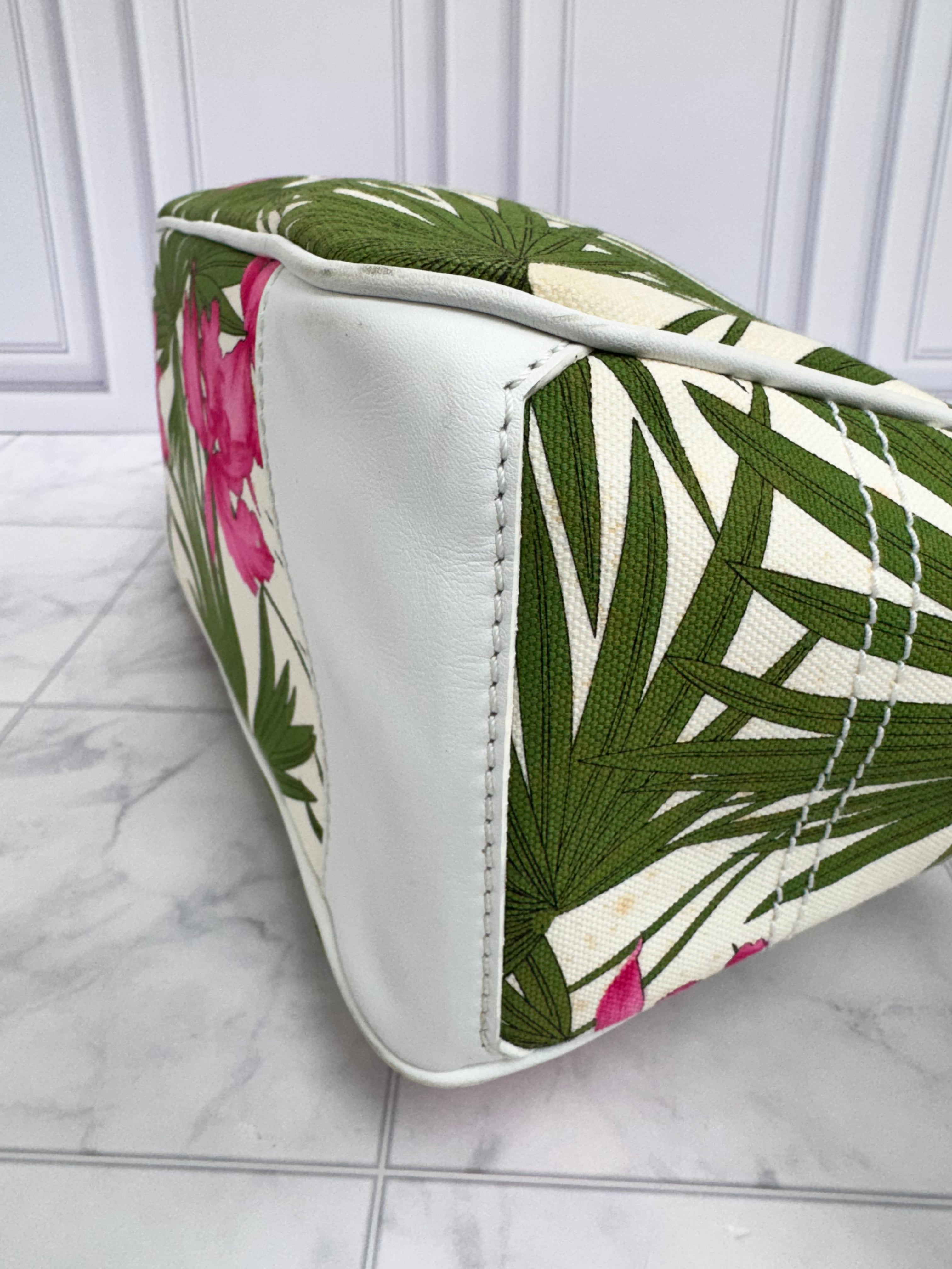 Celine White Pink And Green Canvas Boogie Flower Hand Bag